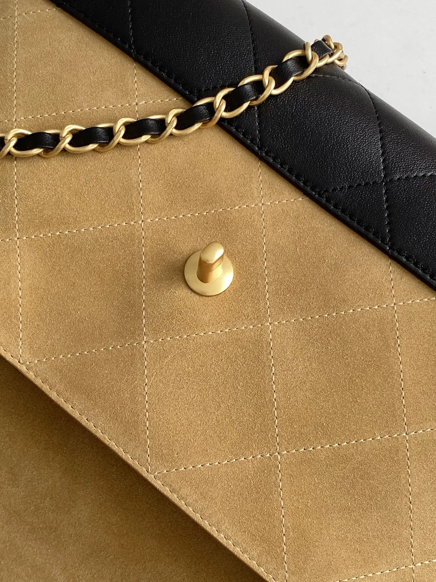 Chanel Large Flap Bag With Top Handle Beige & Black