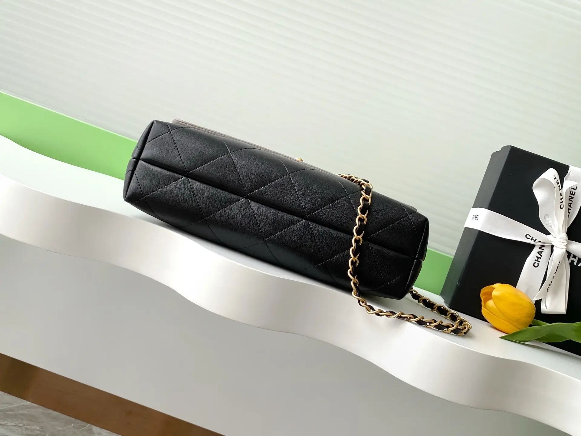 Chanel Large Flap Bag With Top Handle Gray & Black