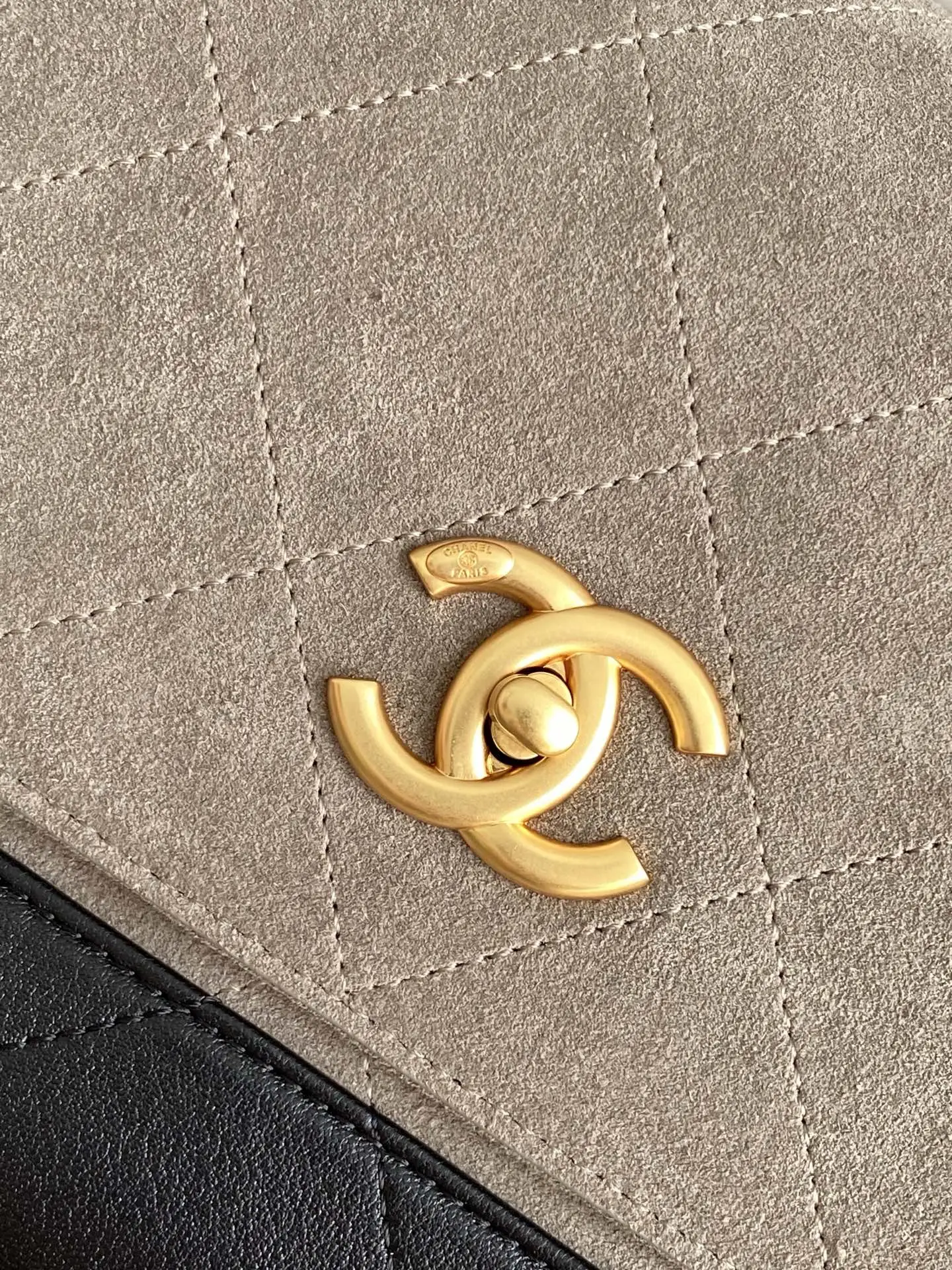 Chanel Large Flap Bag With Top Handle Gray & Black