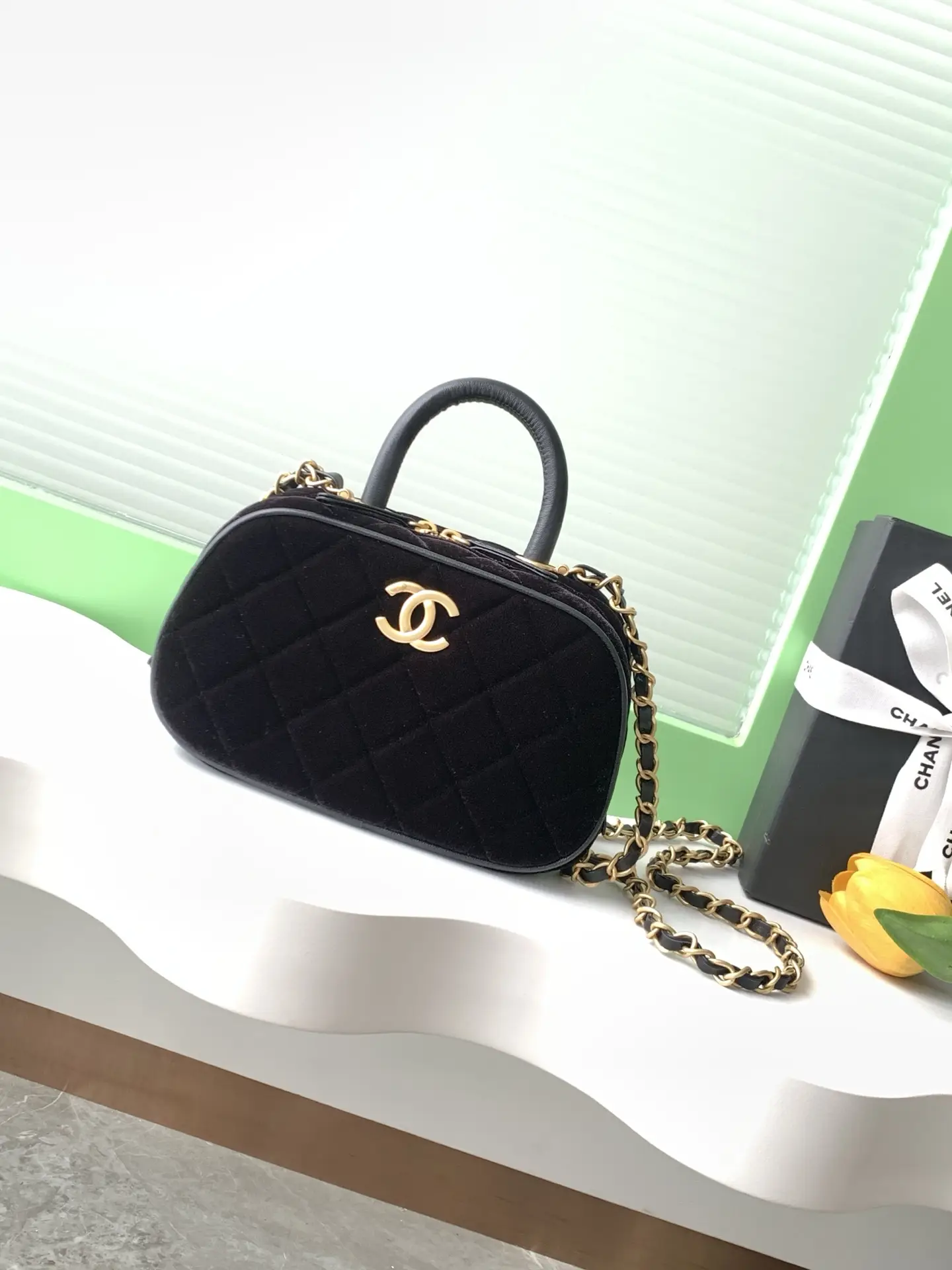 Chanel Mini Bowling Bag AS5572 Black Velvet