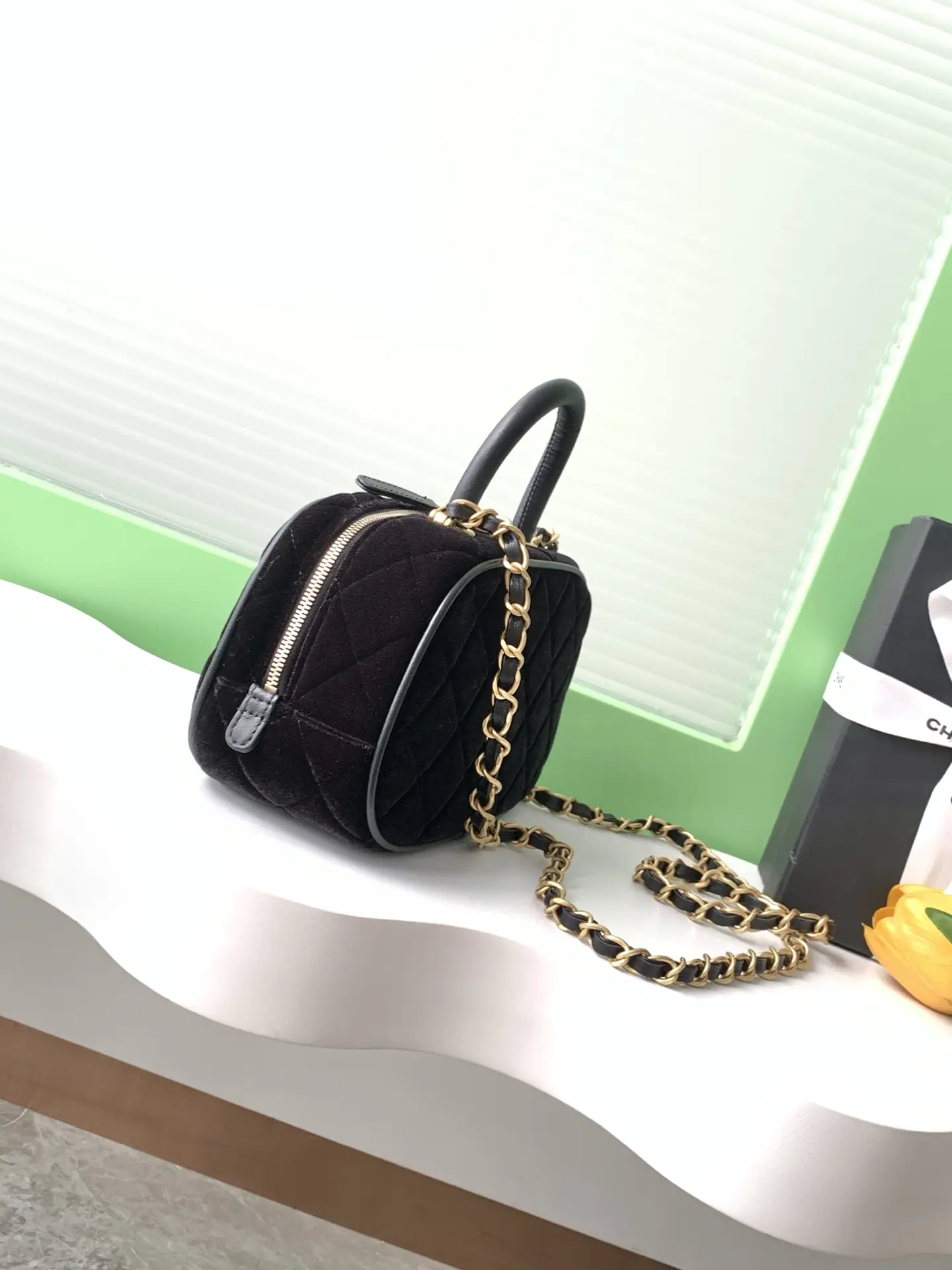 Chanel Mini Bowling Bag AS5572 Black Velvet