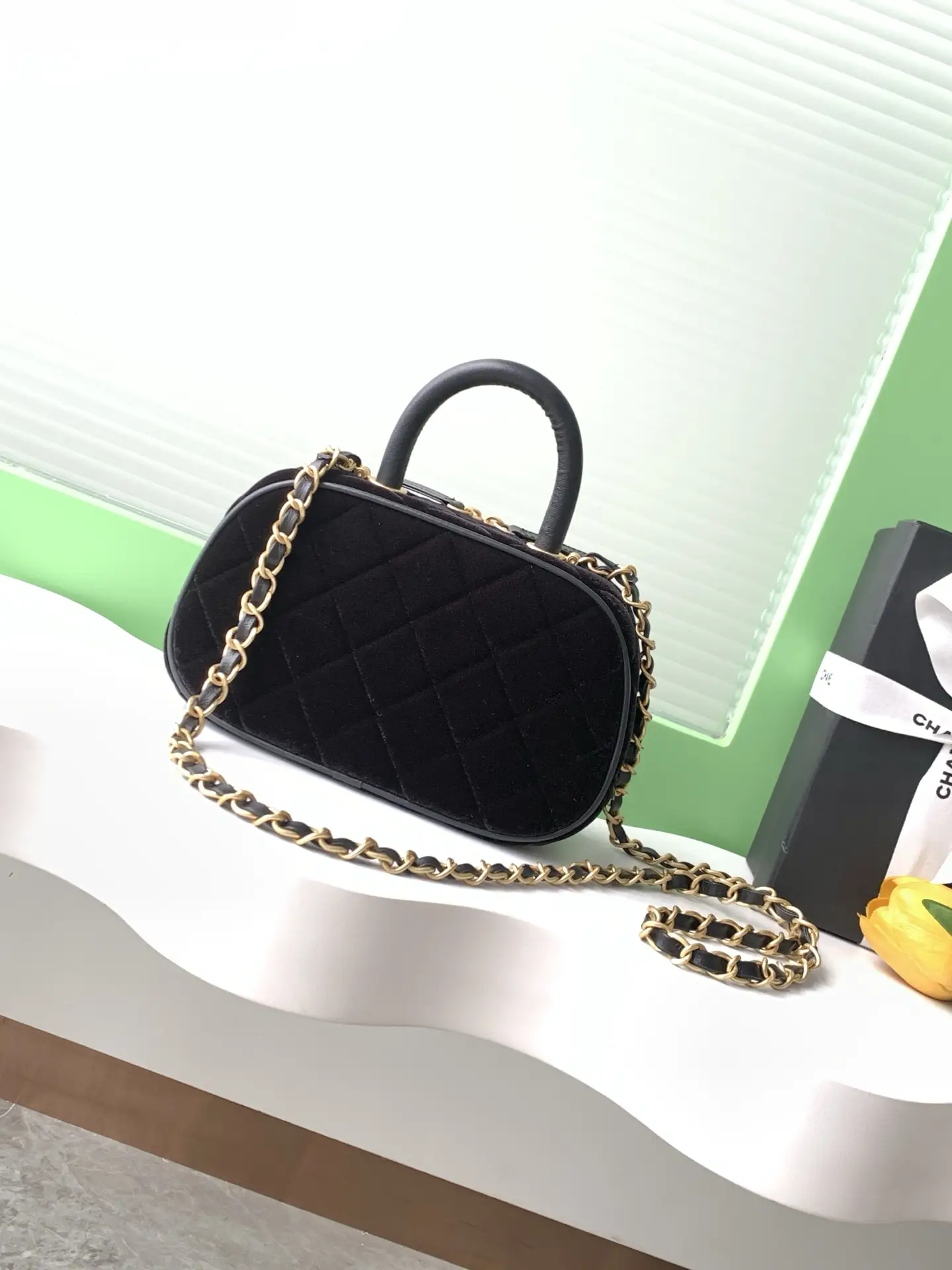 Chanel Mini Bowling Bag AS5572 Black Velvet