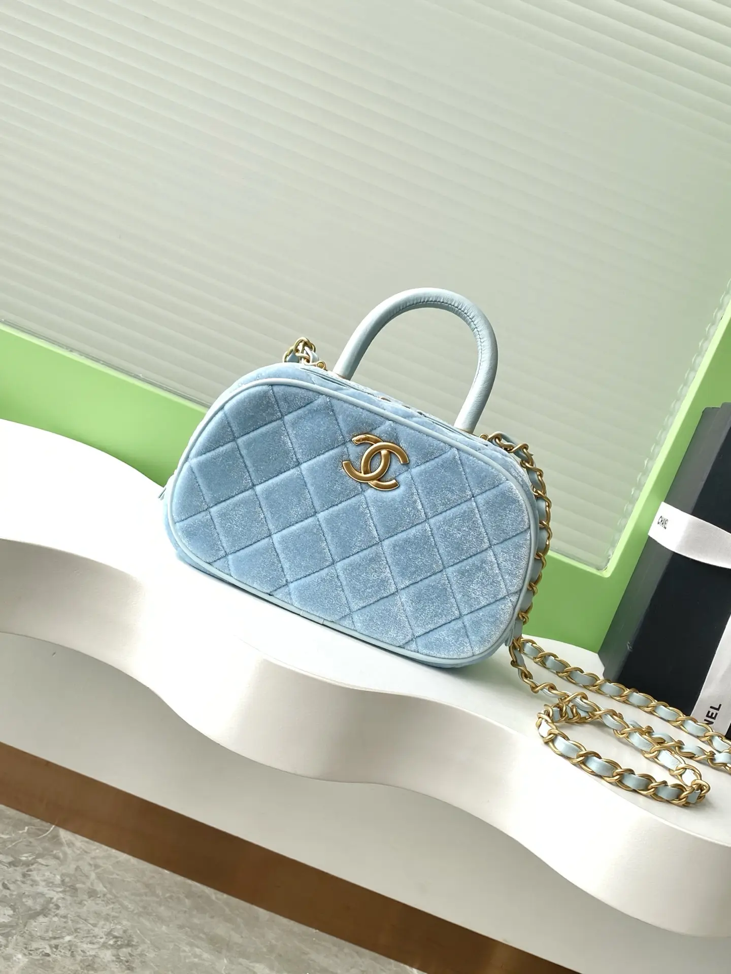 Chanel Mini Bowling Bag AS5572 Blue Velvet