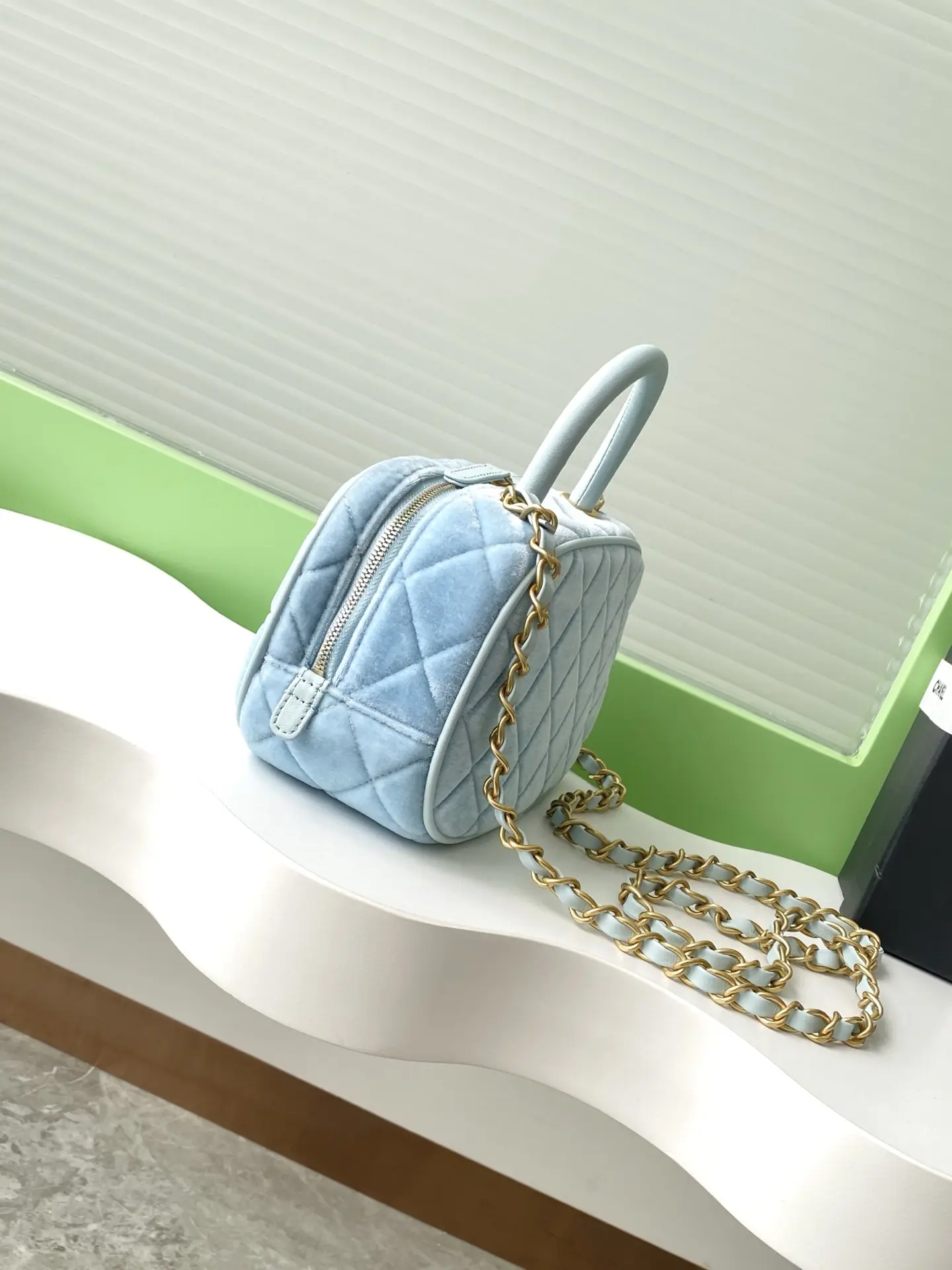 Chanel Mini Bowling Bag AS5572 Blue Velvet