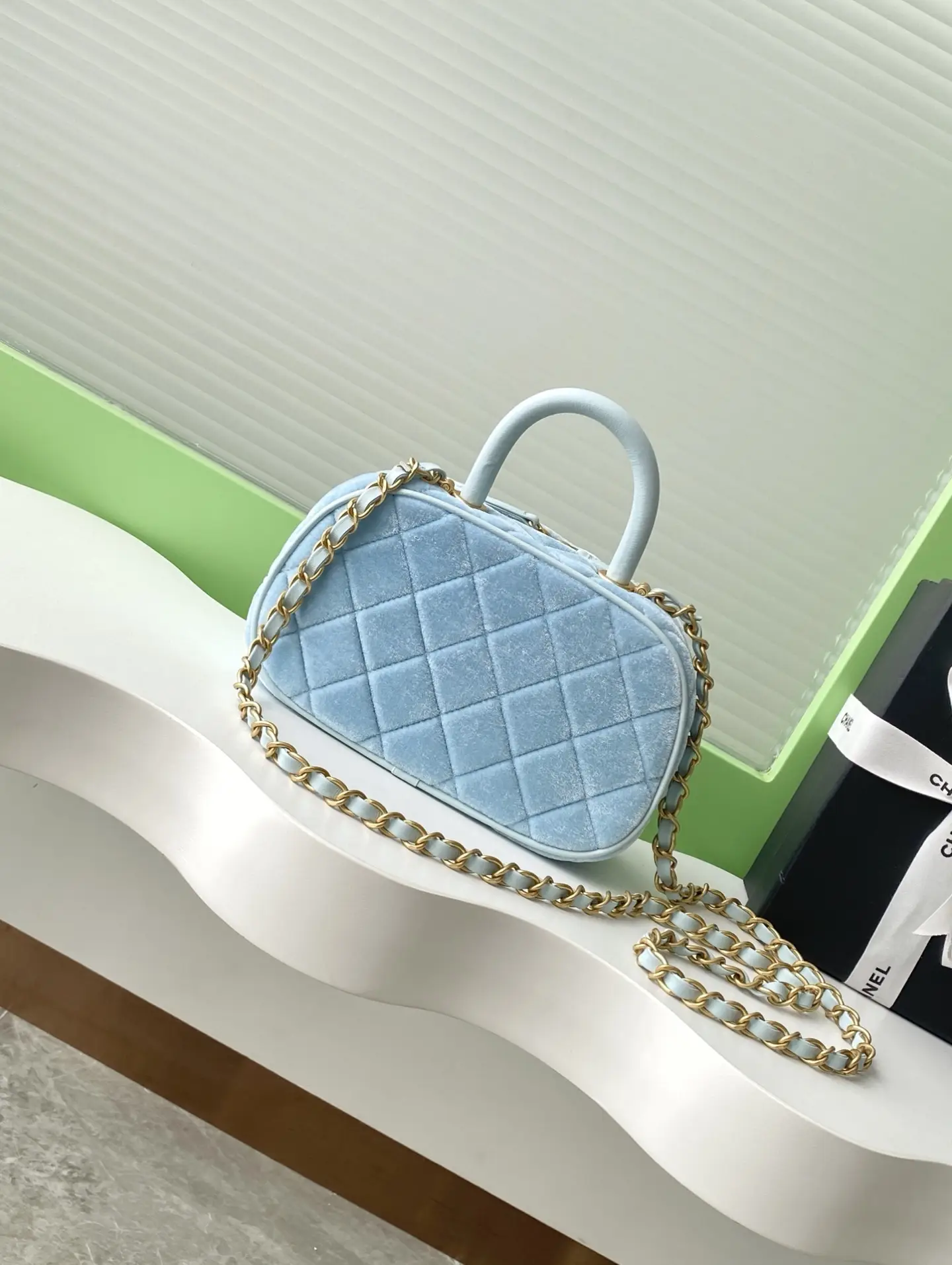 Chanel Mini Bowling Bag AS5572 Blue Velvet