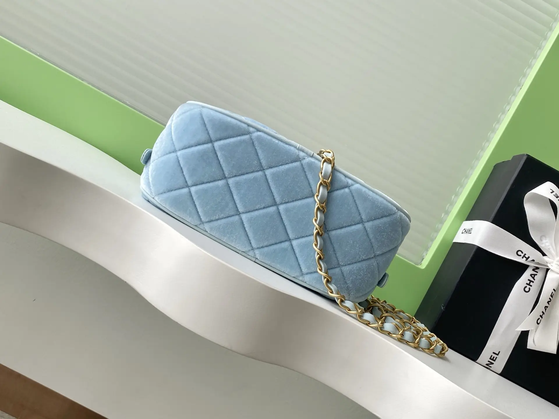 Chanel Mini Bowling Bag AS5572 Blue Velvet