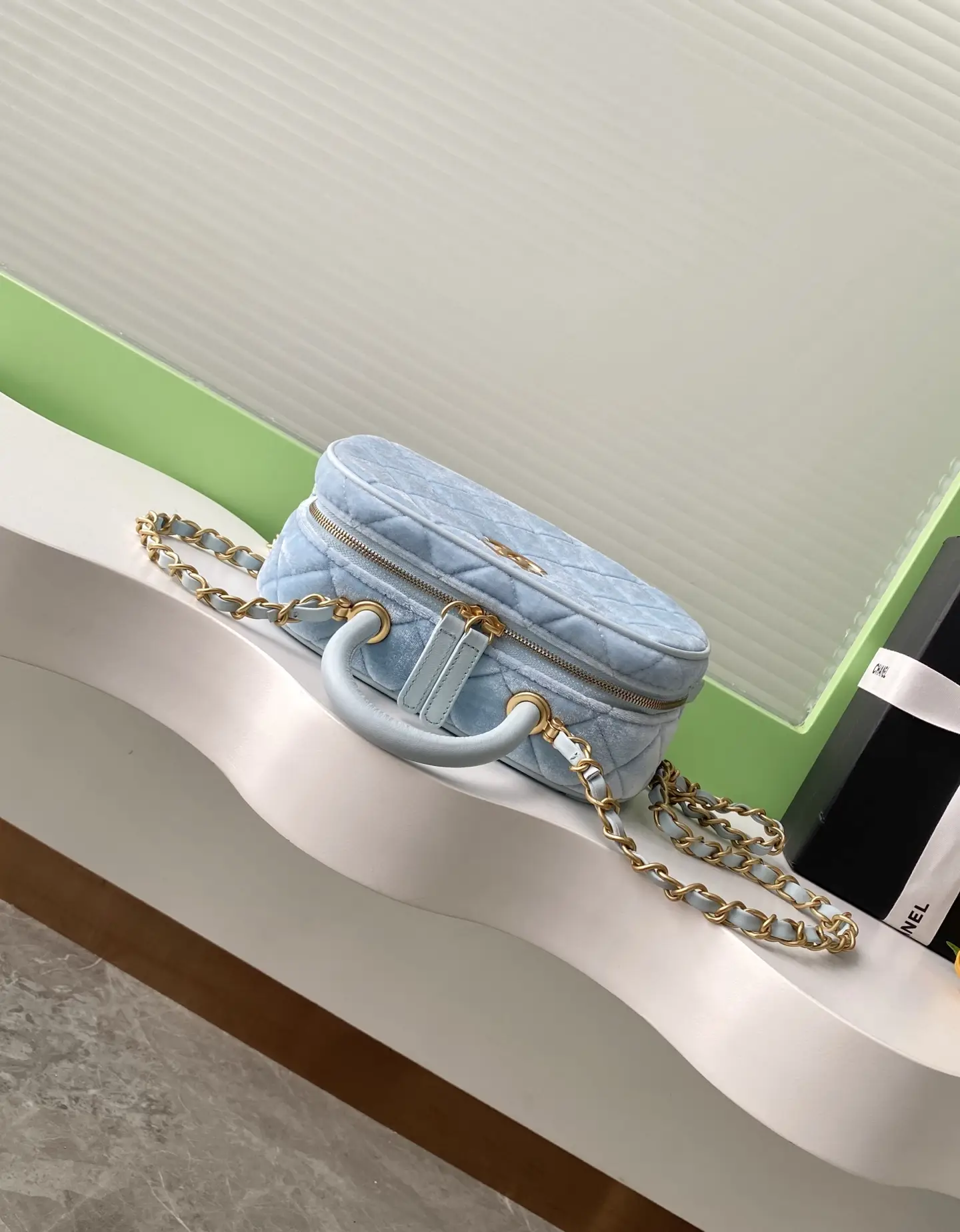 Chanel Mini Bowling Bag AS5572 Blue Velvet