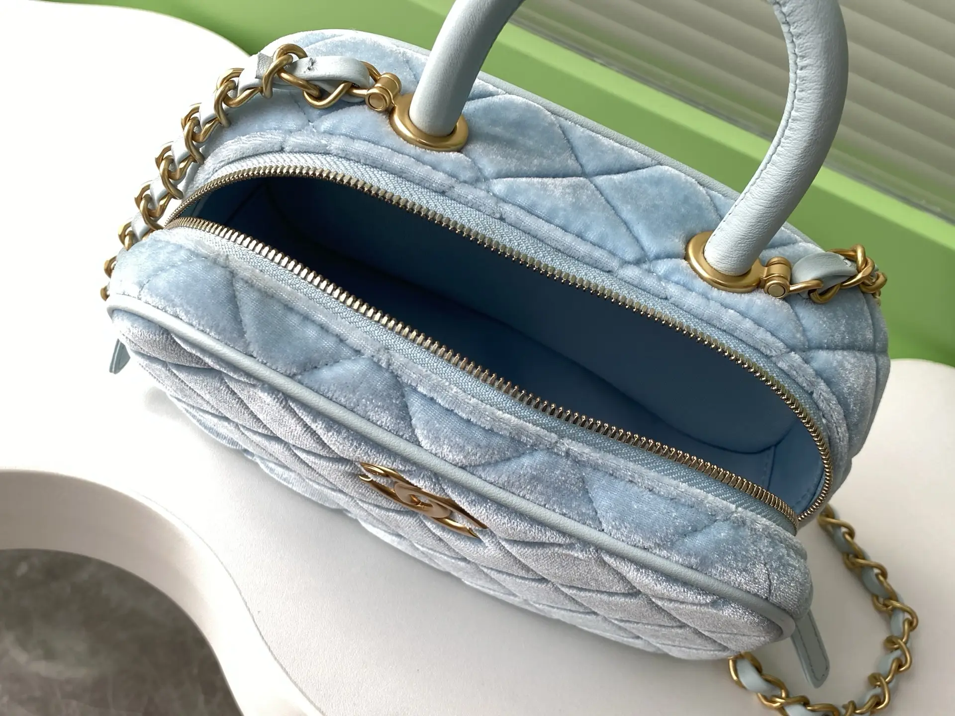 Chanel Mini Bowling Bag AS5572 Blue Velvet