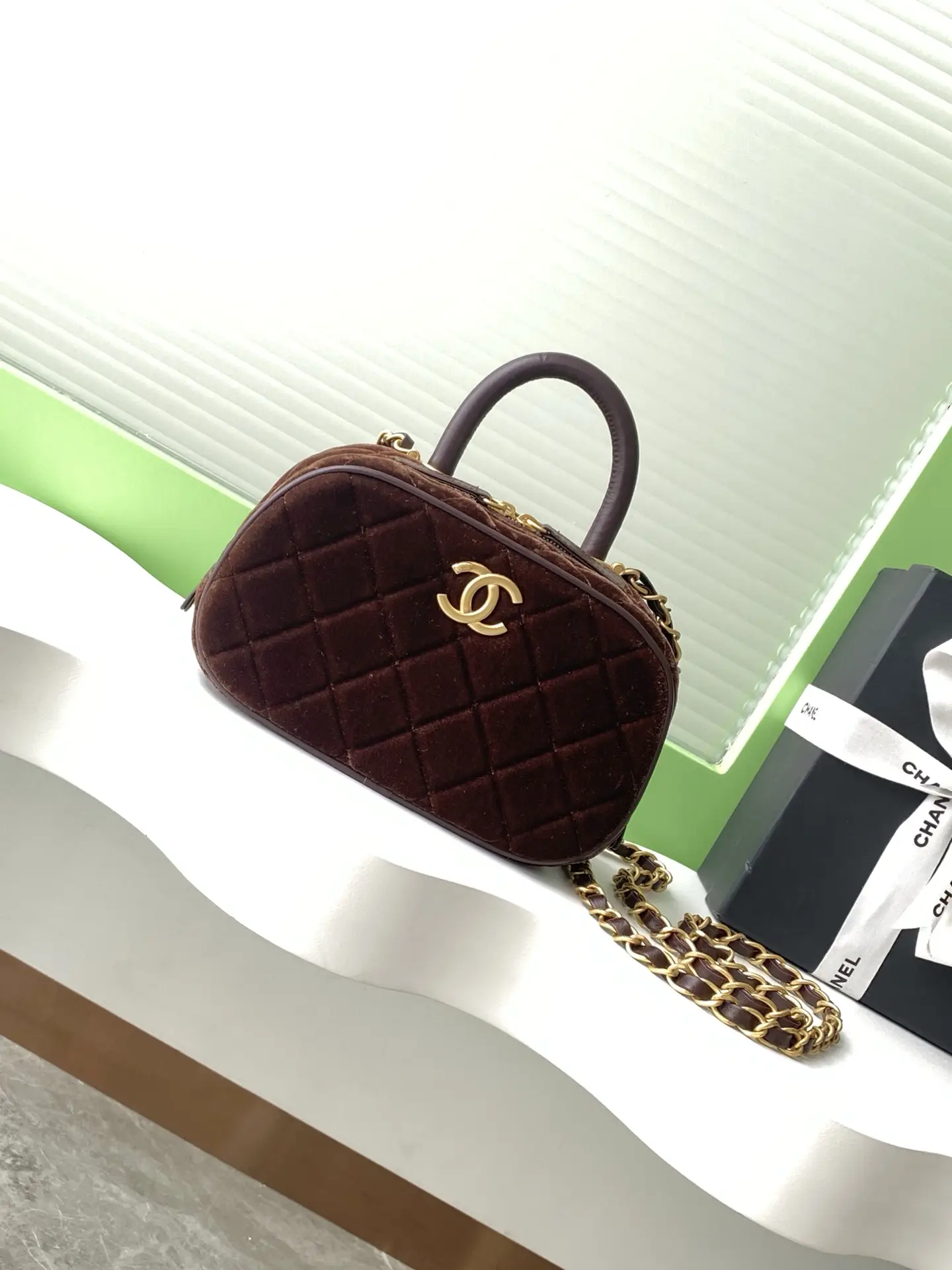Chanel Mini Bowling Bag AS5572 Brown Velvet