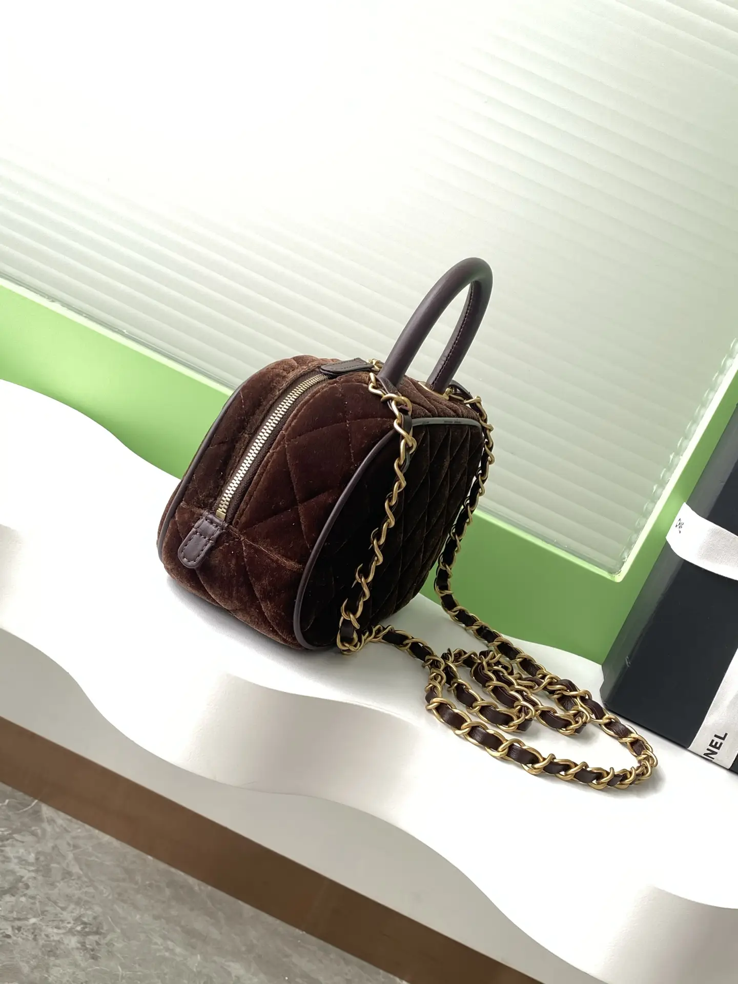 Chanel Mini Bowling Bag AS5572 Brown Velvet