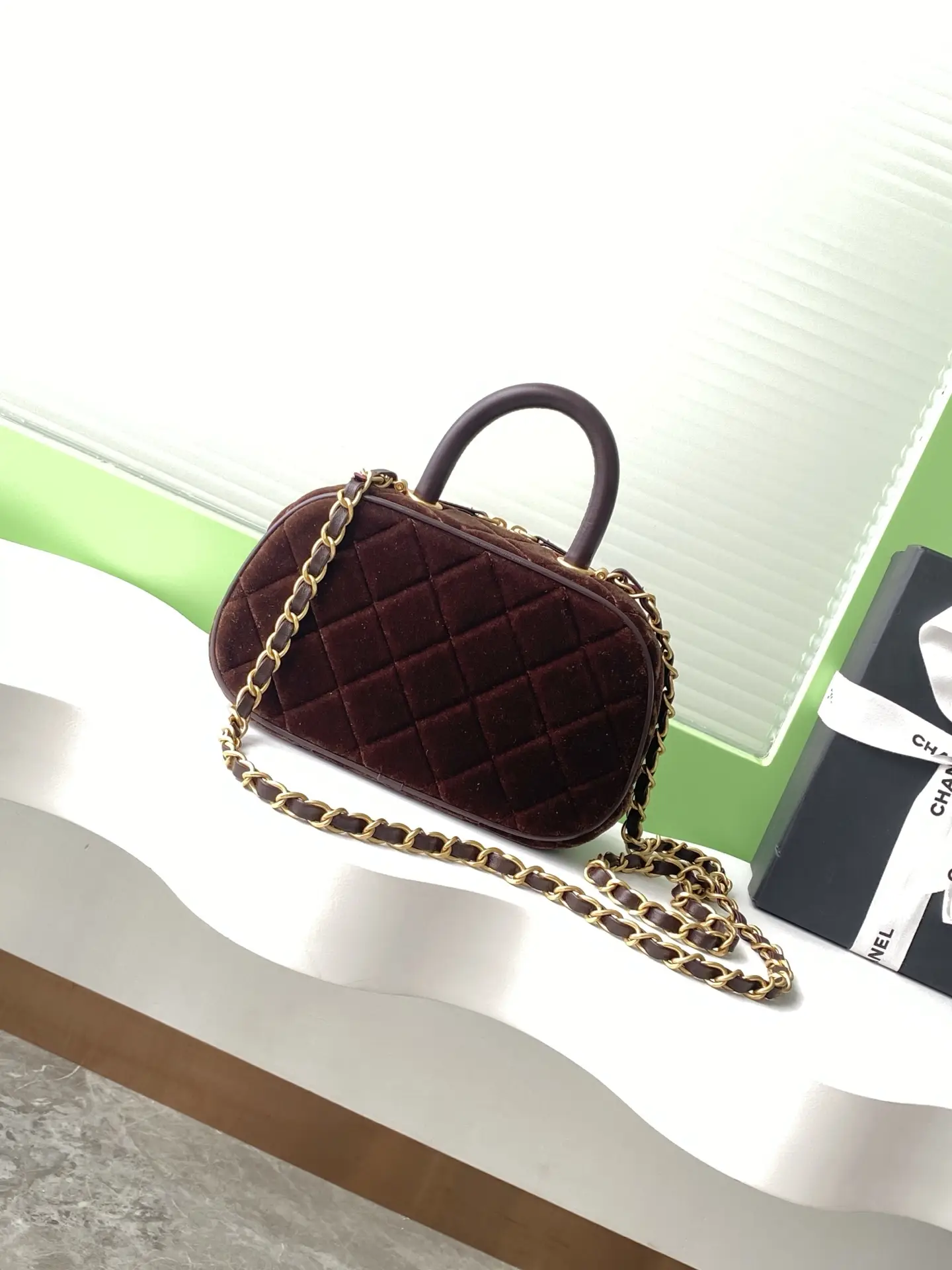 Chanel Mini Bowling Bag AS5572 Brown Velvet