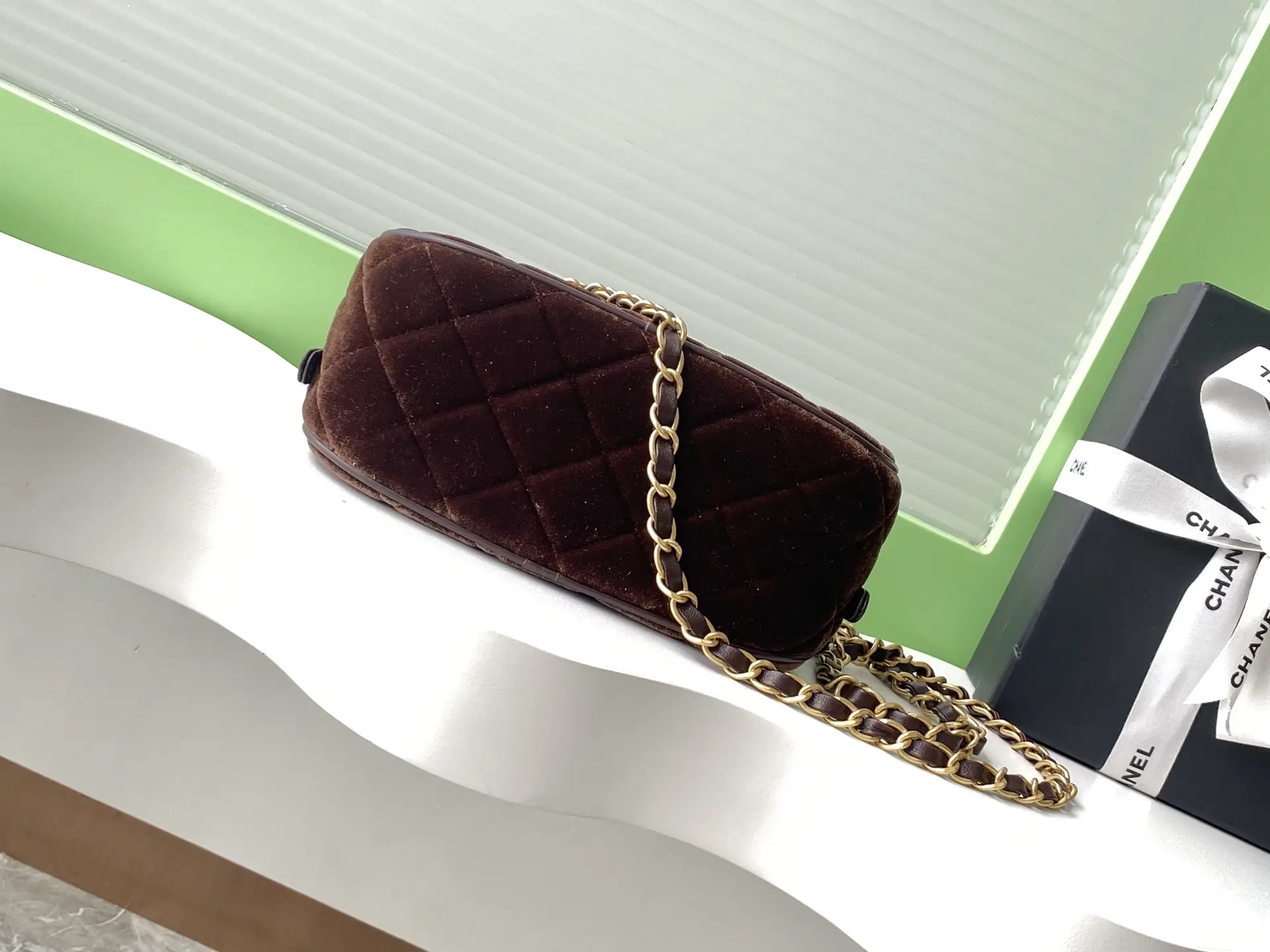 Chanel Mini Bowling Bag AS5572 Brown Velvet