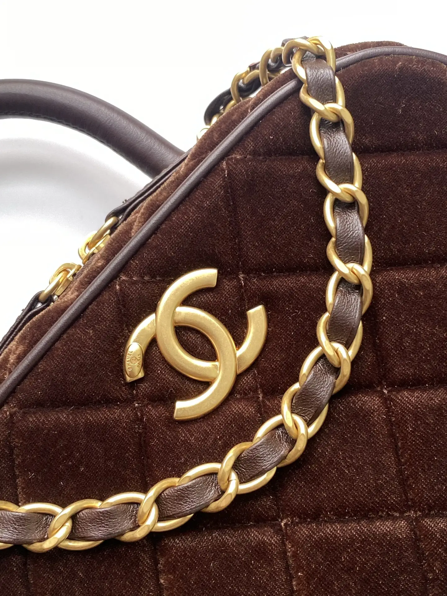Chanel Mini Bowling Bag AS5572 Brown Velvet