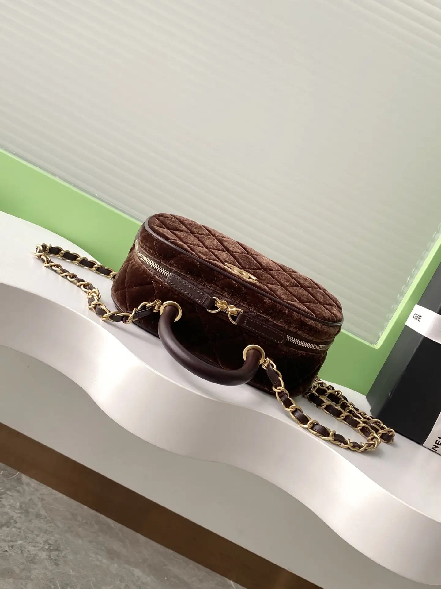 Chanel Mini Bowling Bag AS5572 Brown Velvet