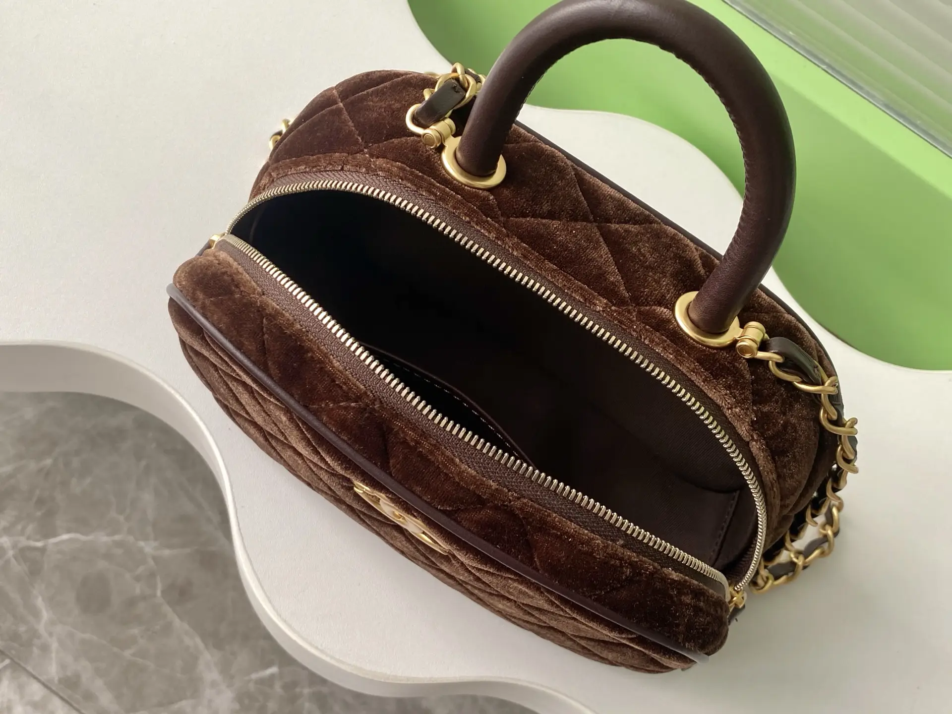 Chanel Mini Bowling Bag AS5572 Brown Velvet