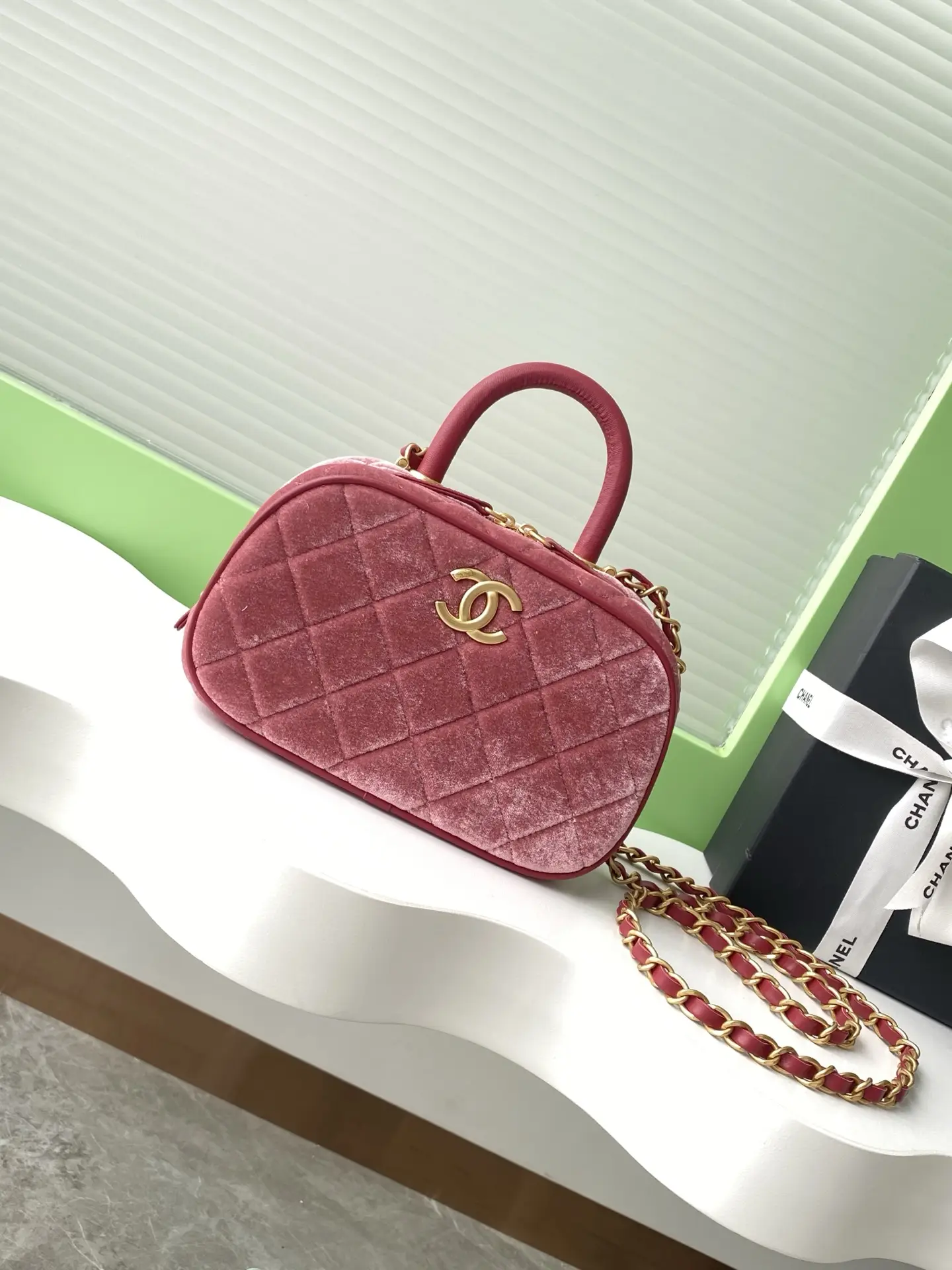 Chanel Mini Bowling Bag AS5572 Pink Velvet