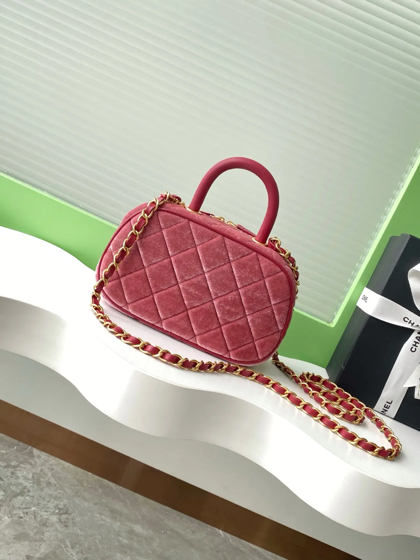 Chanel Mini Bowling Bag AS5572 Pink Velvet