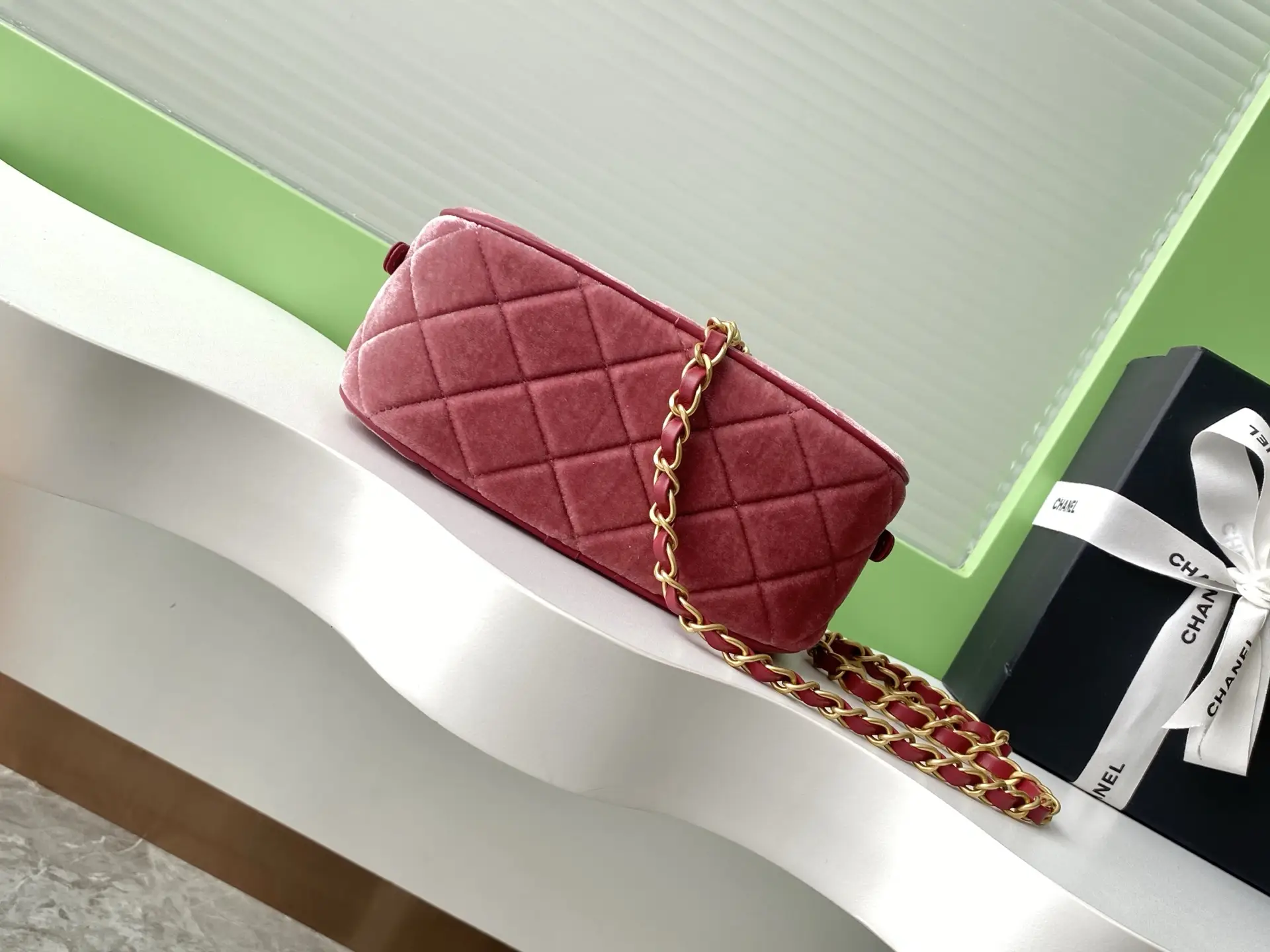 Chanel Mini Bowling Bag AS5572 Pink Velvet