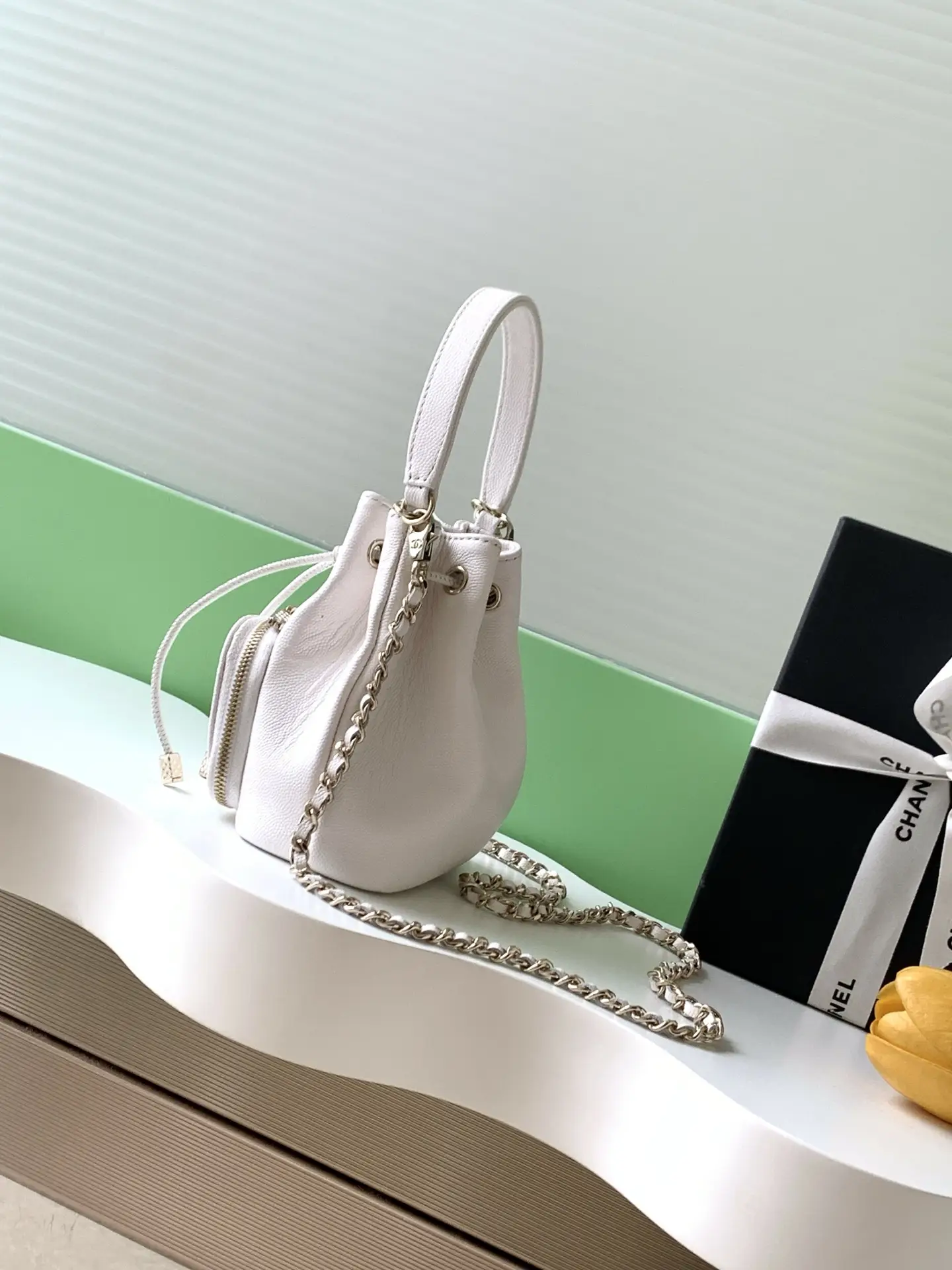 Chanel Mini Drawstring Bucket Bag SP4775 White