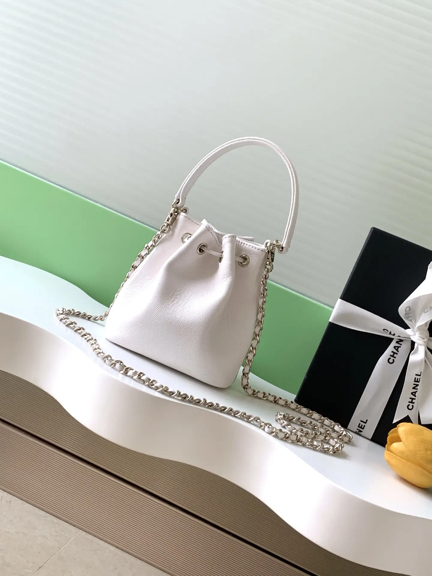 Chanel Mini Drawstring Bucket Bag SP4775 White