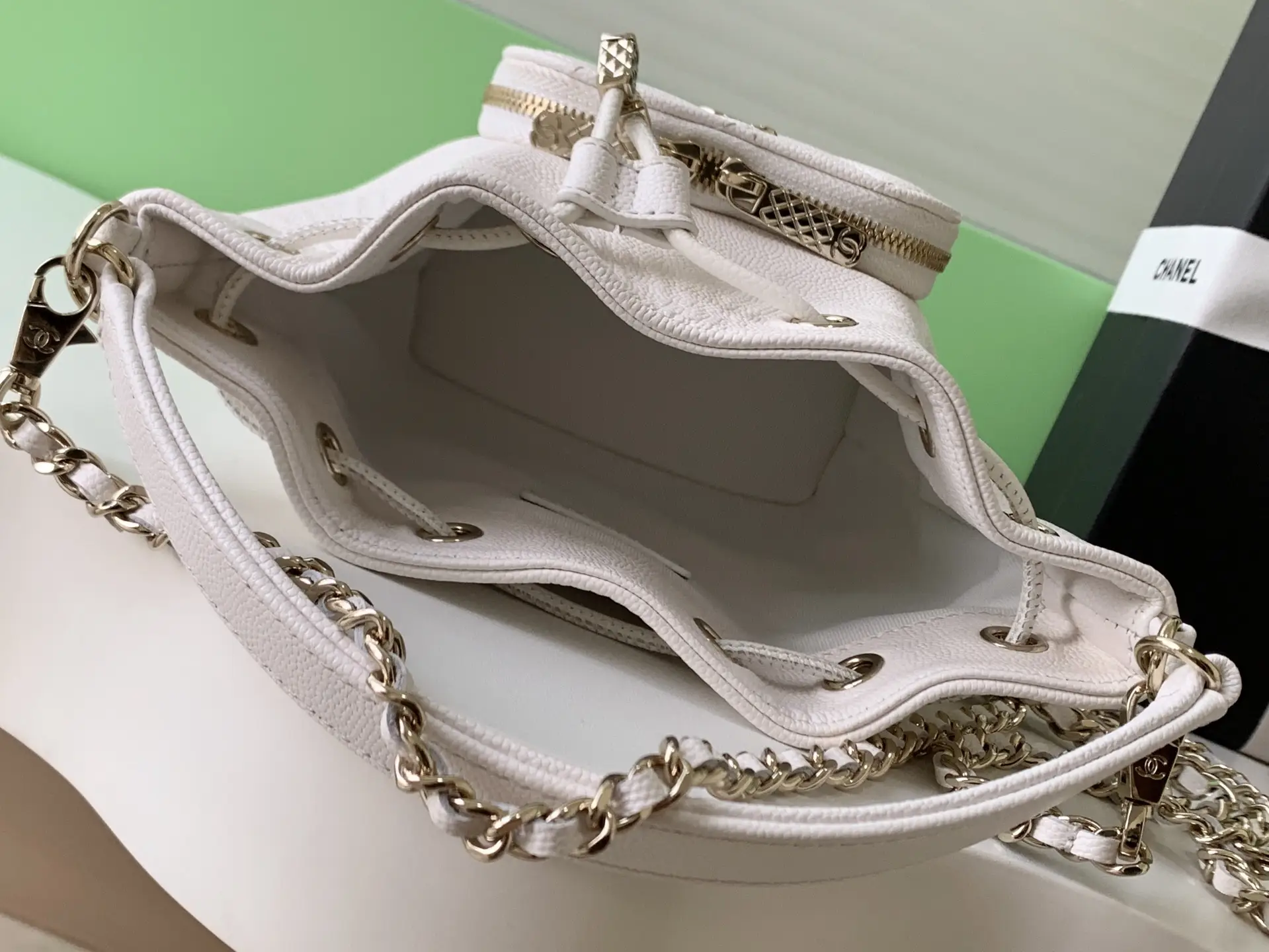 Chanel Mini Drawstring Bucket Bag SP4775 White