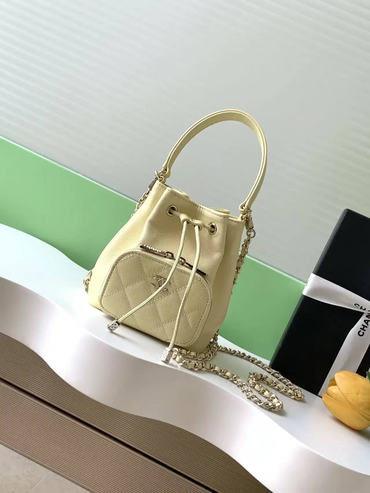 Chanel Mini Drawstring Bucket Bag SP4775 Yellow