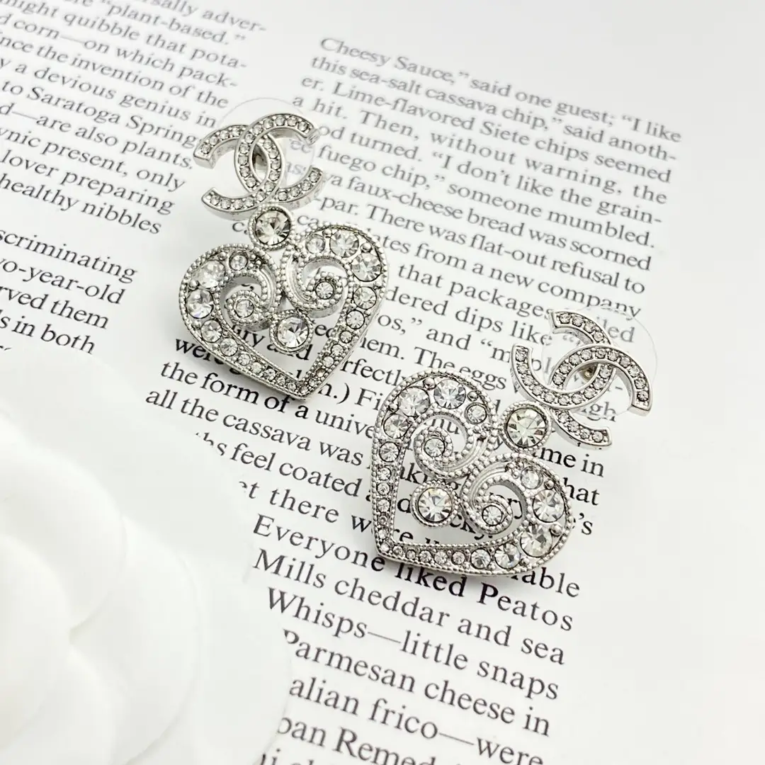 Chanel Openwork Crystal Heart Earrings