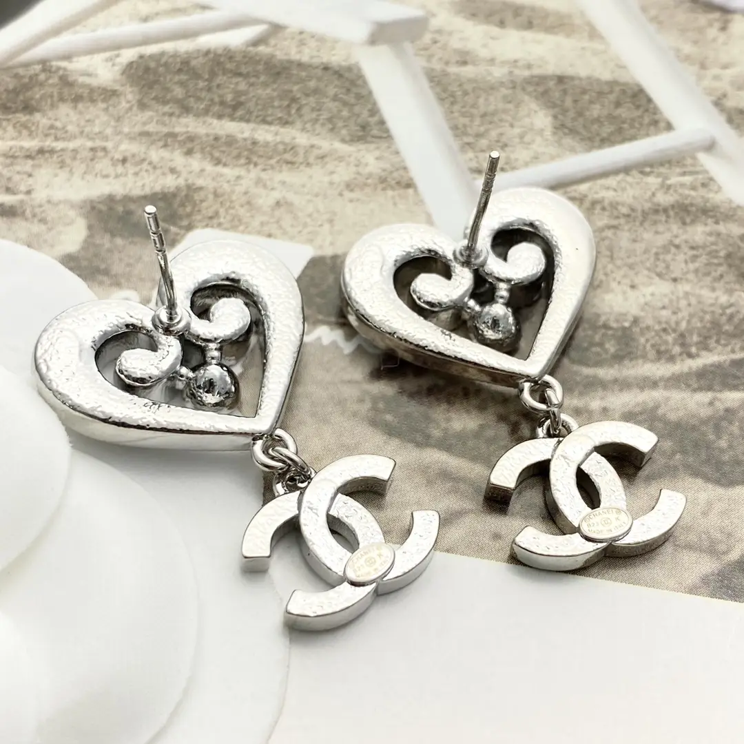 Chanel Openwork Crystal Heart Earrings