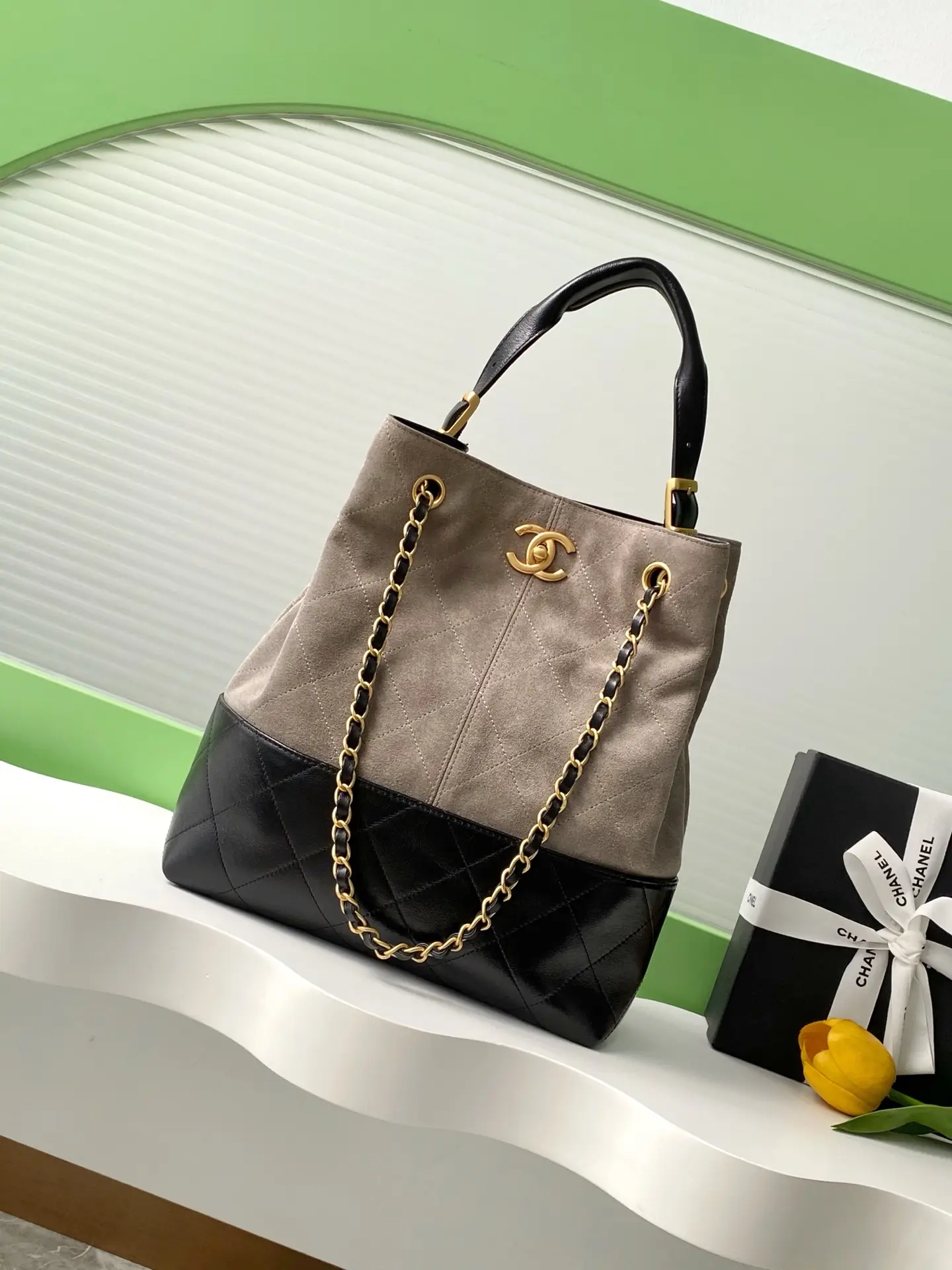 Chanel Shopping Bag Gray & Black