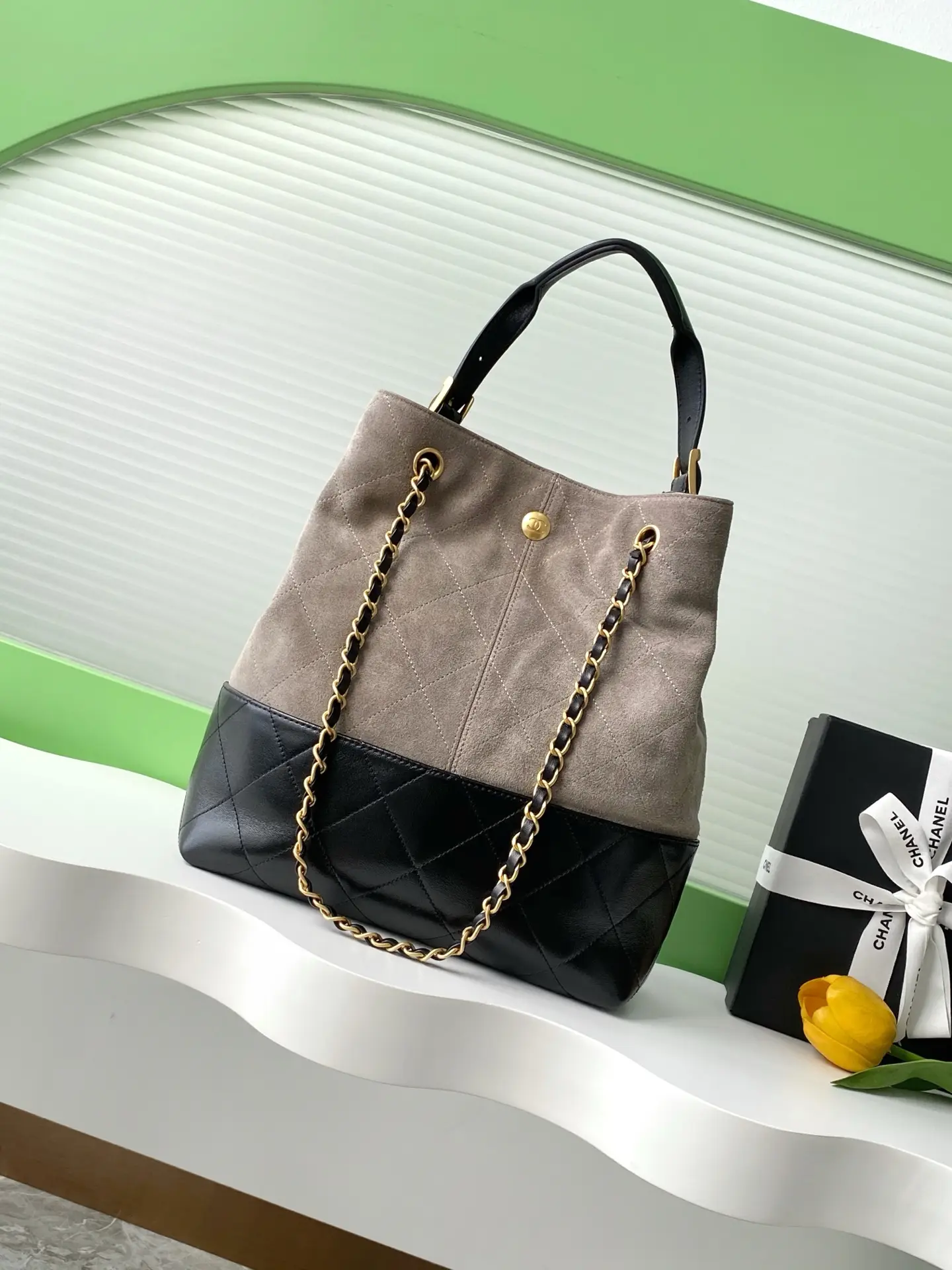 Chanel Shopping Bag Gray & Black
