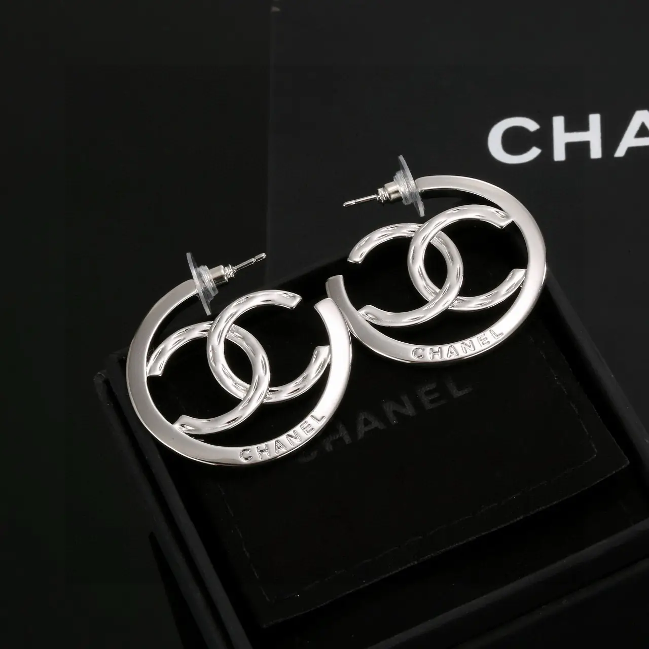 Chanel Silver Double C Earrings