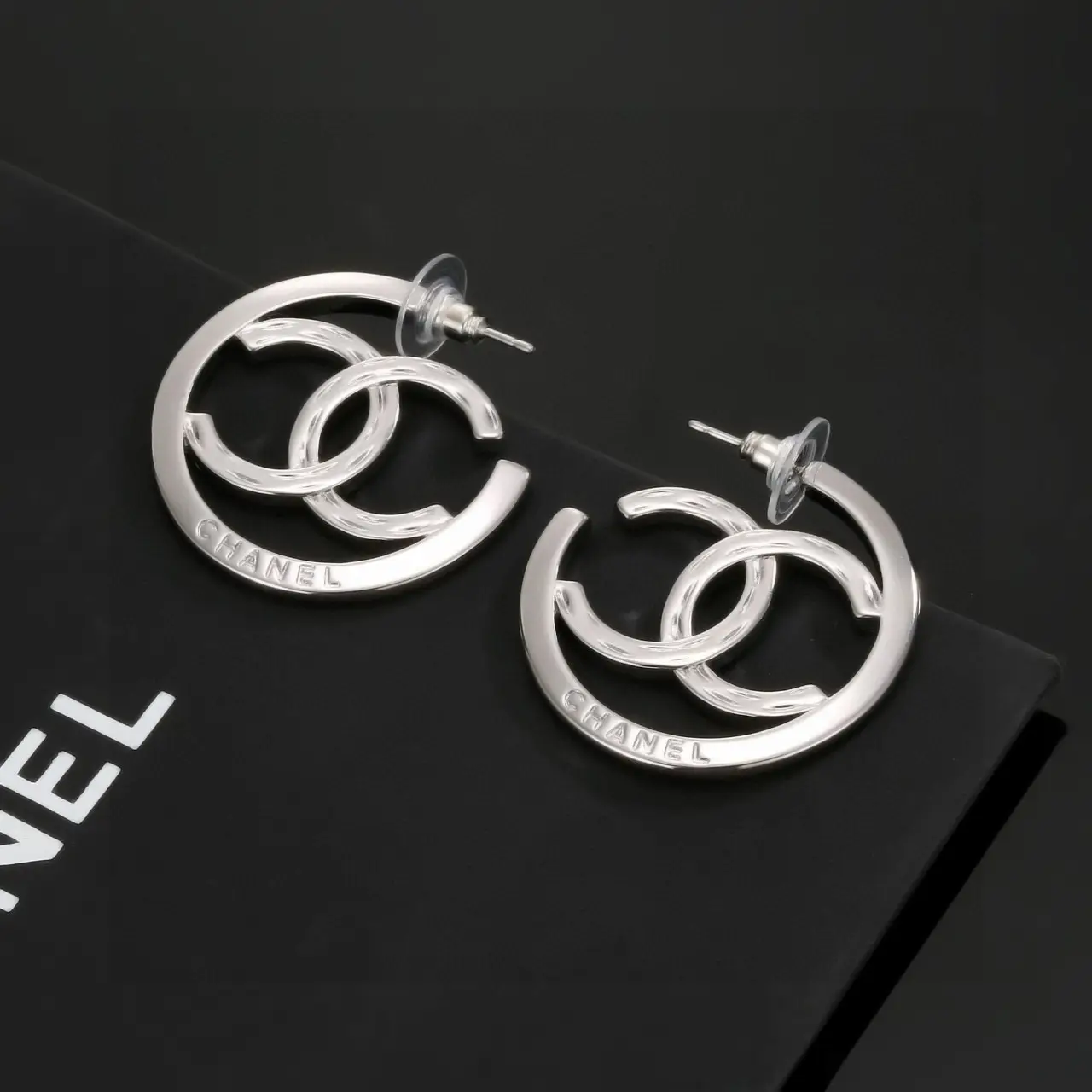 Chanel Silver Double C Earrings