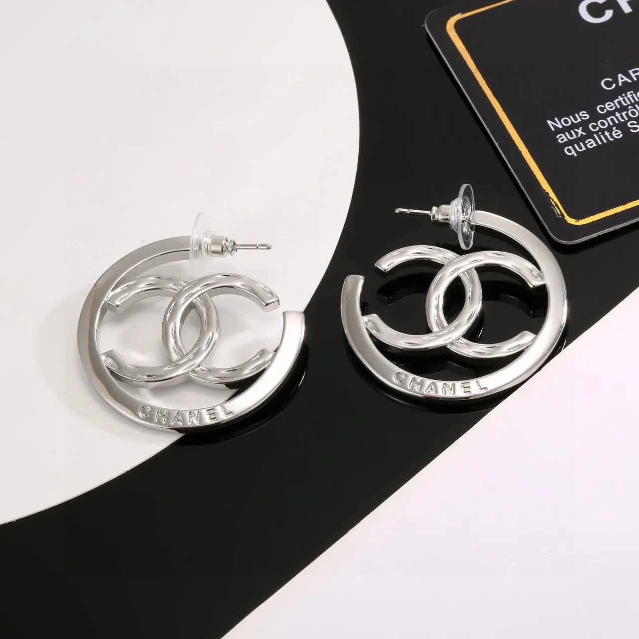 Chanel Silver Double C Earrings