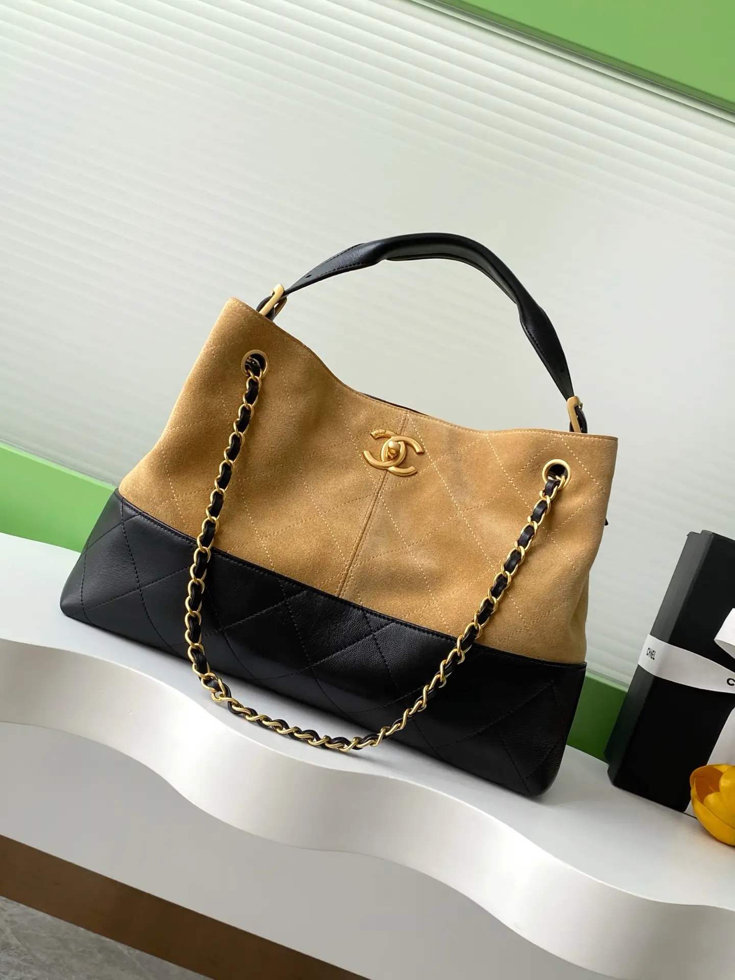 Chanel Small Tote Bag Beige & Black