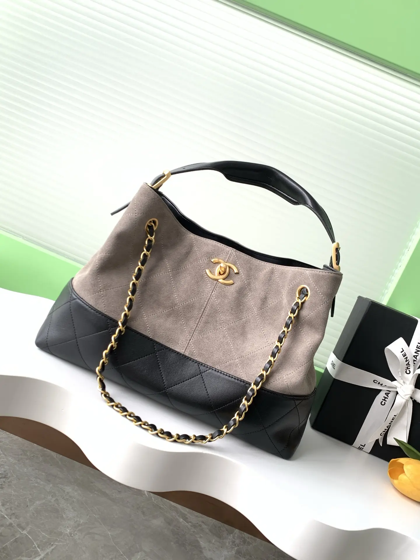 Chanel Small Tote Bag Gray & Black