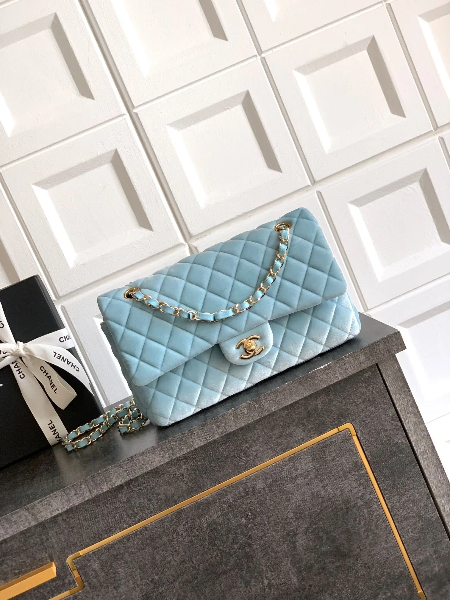 Chanel 2.55 Flap Bag Suede Blue