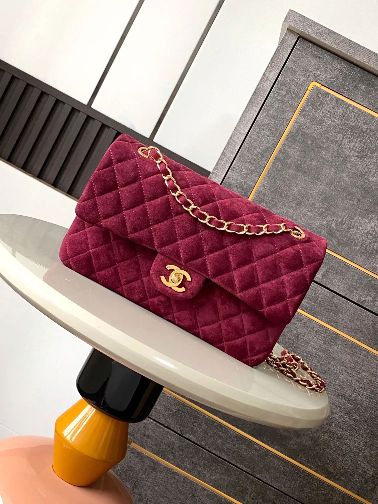 Chanel 2.55 Flap Bag Suede Burgundy
