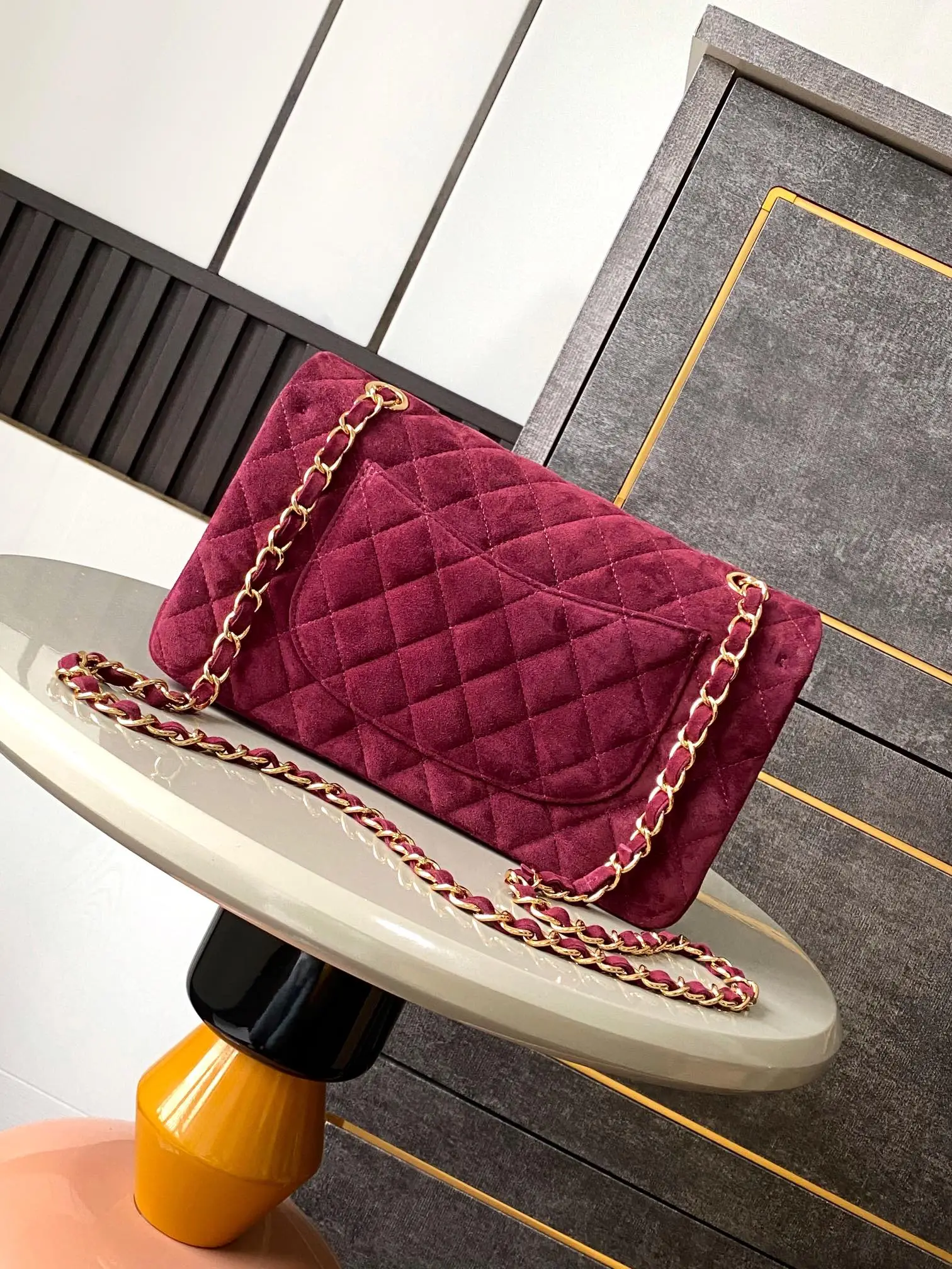 Chanel 2.55 Flap Bag Suede Burgundy