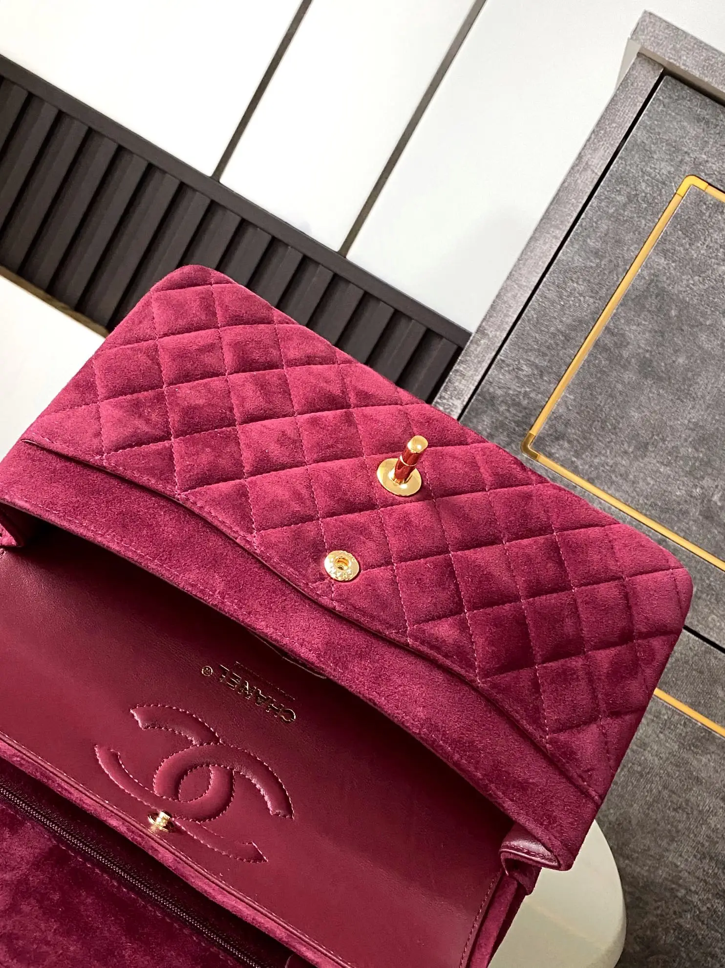 Chanel 2.55 Flap Bag Suede Burgundy