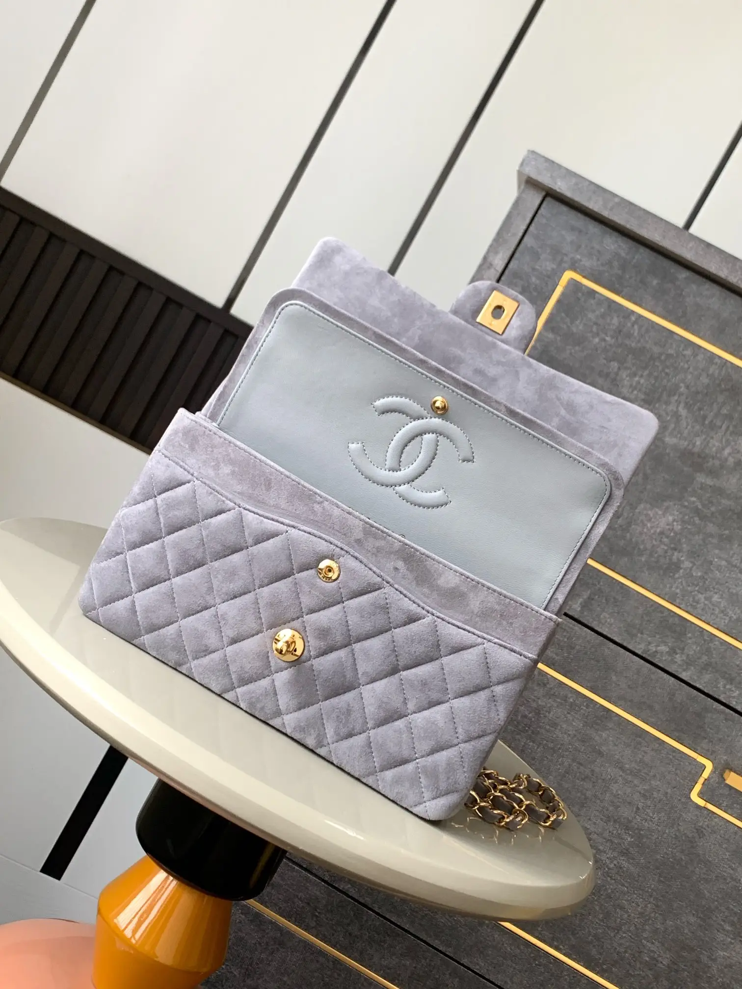 Chanel 2.55 Flap Bag Suede Dusty Grey