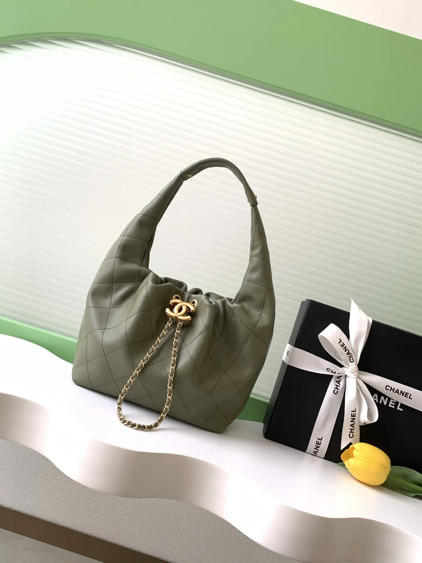 Chanel 26C Hobo Handbag AS5976 Olive Green