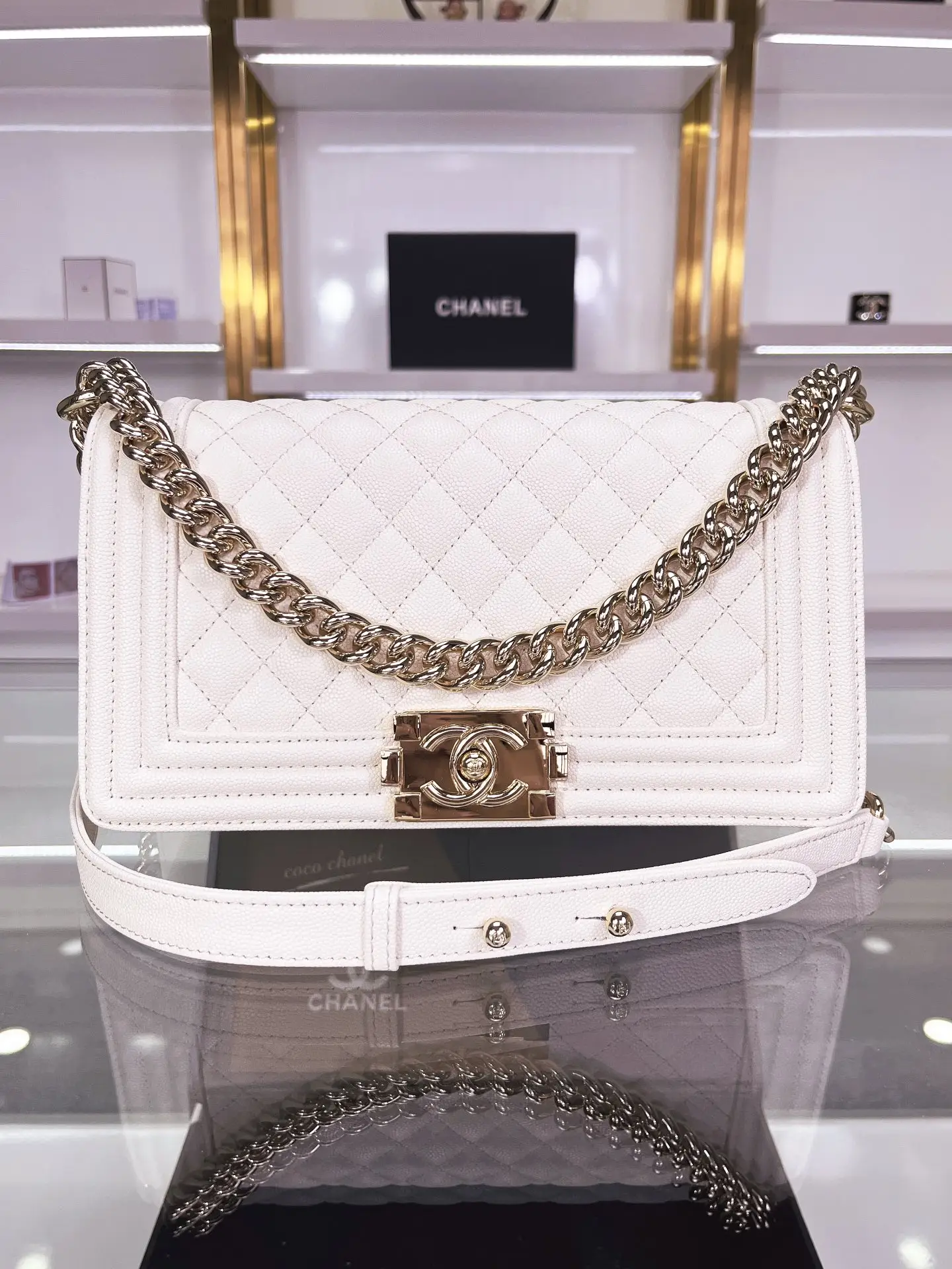 Chanel Boy Handbag A67086 White