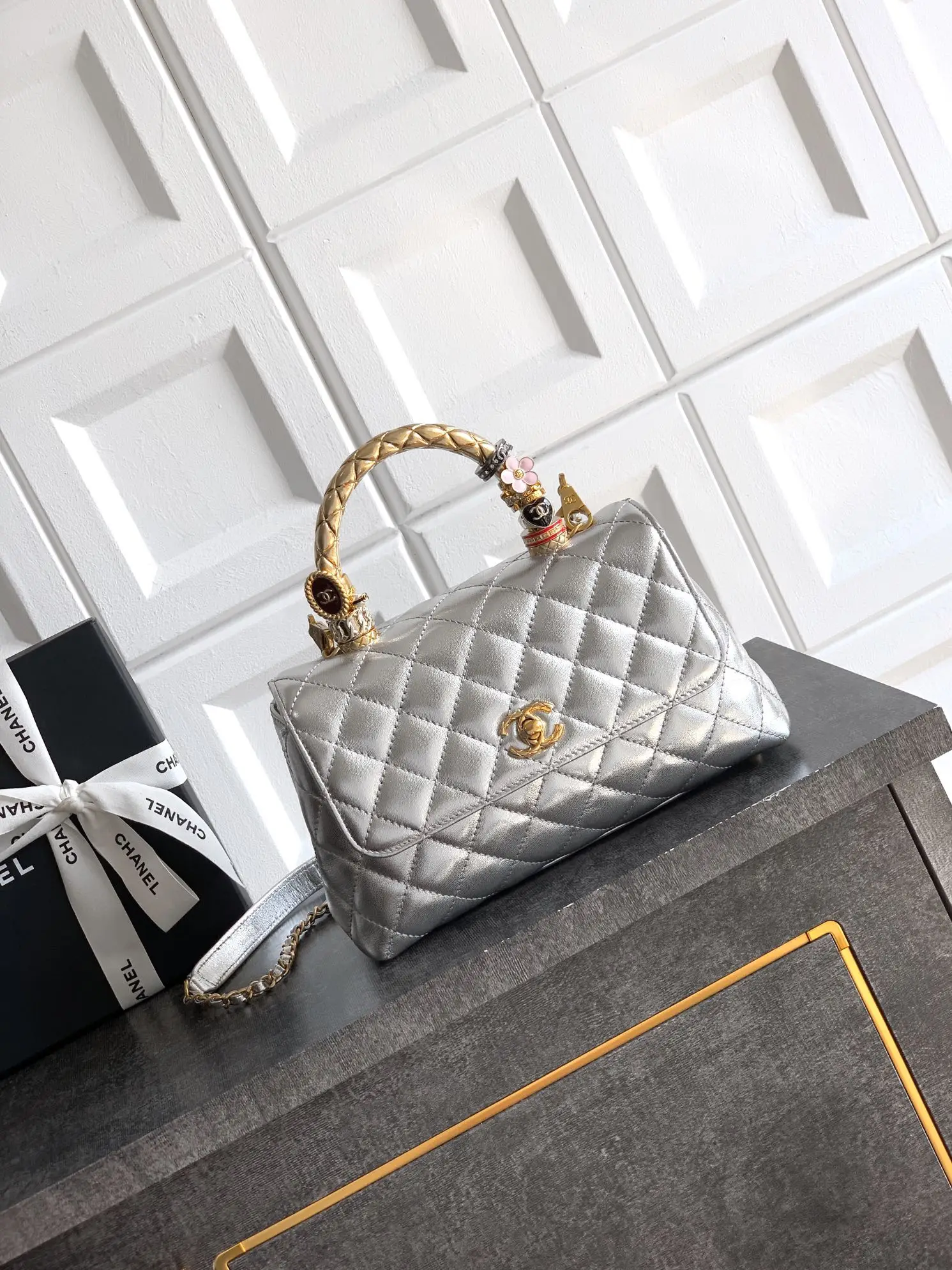 Chanel Coco Ring Handle Bag Silver