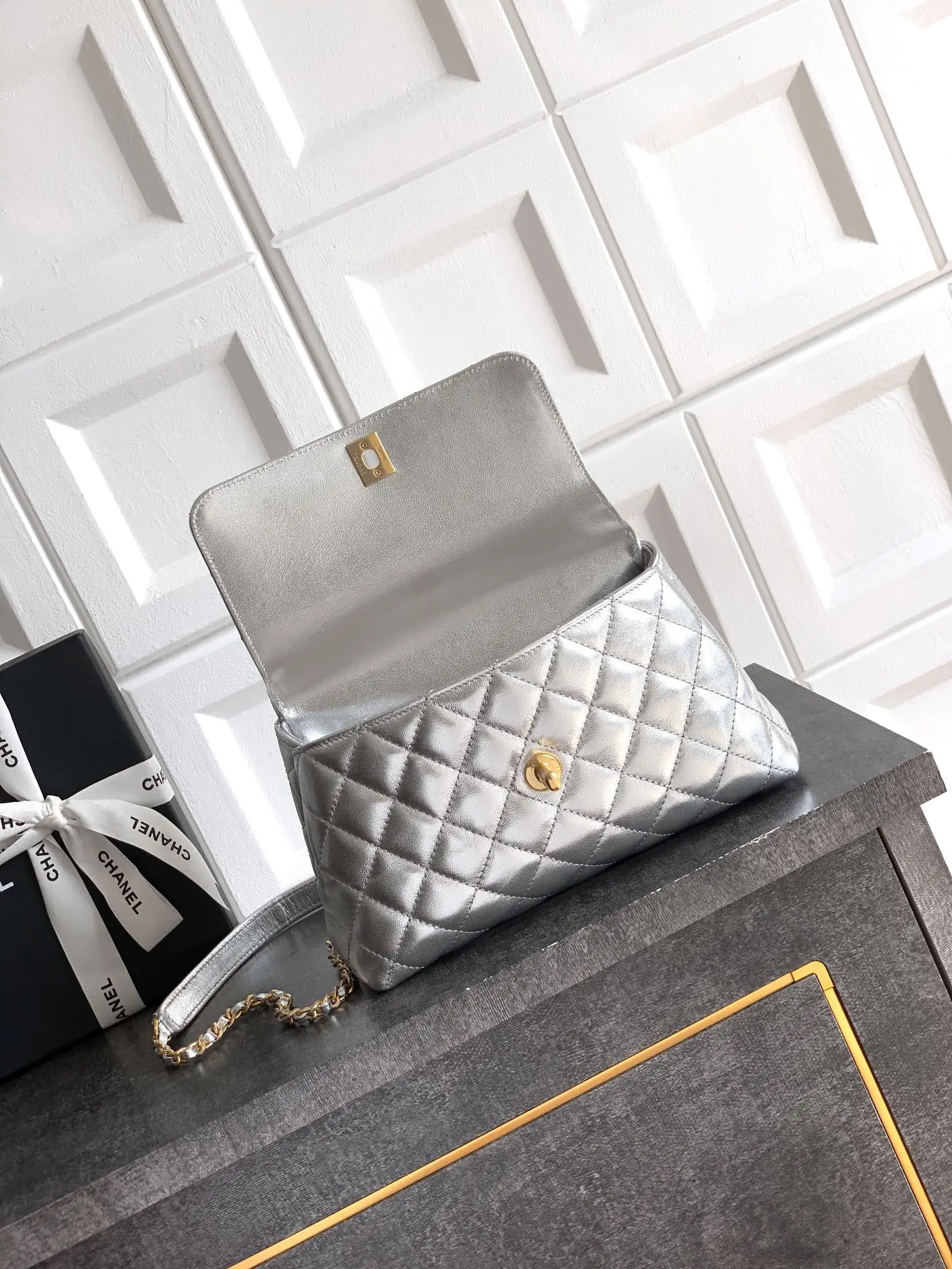 Chanel Coco Ring Handle Bag Silver