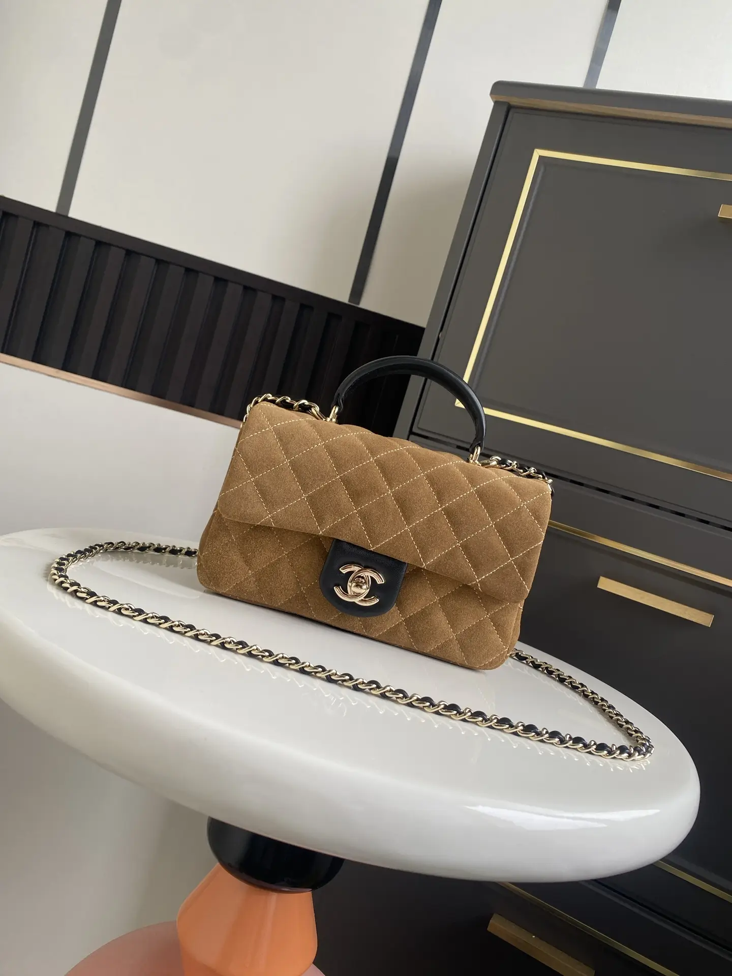 Chanel Handbag with Top Handle AS2431 Brown Suede