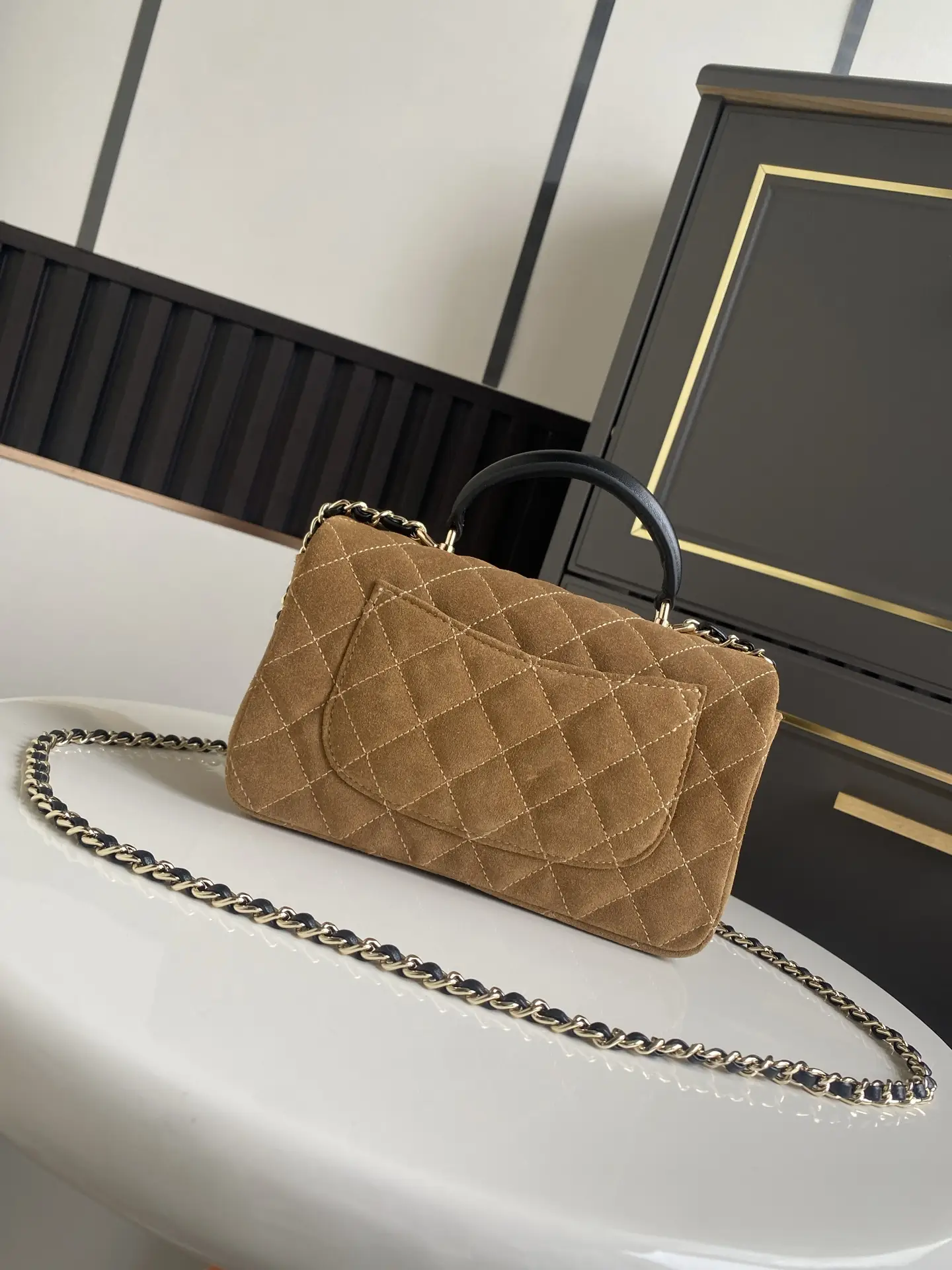 Chanel Handbag with Top Handle AS2431 Brown Suede