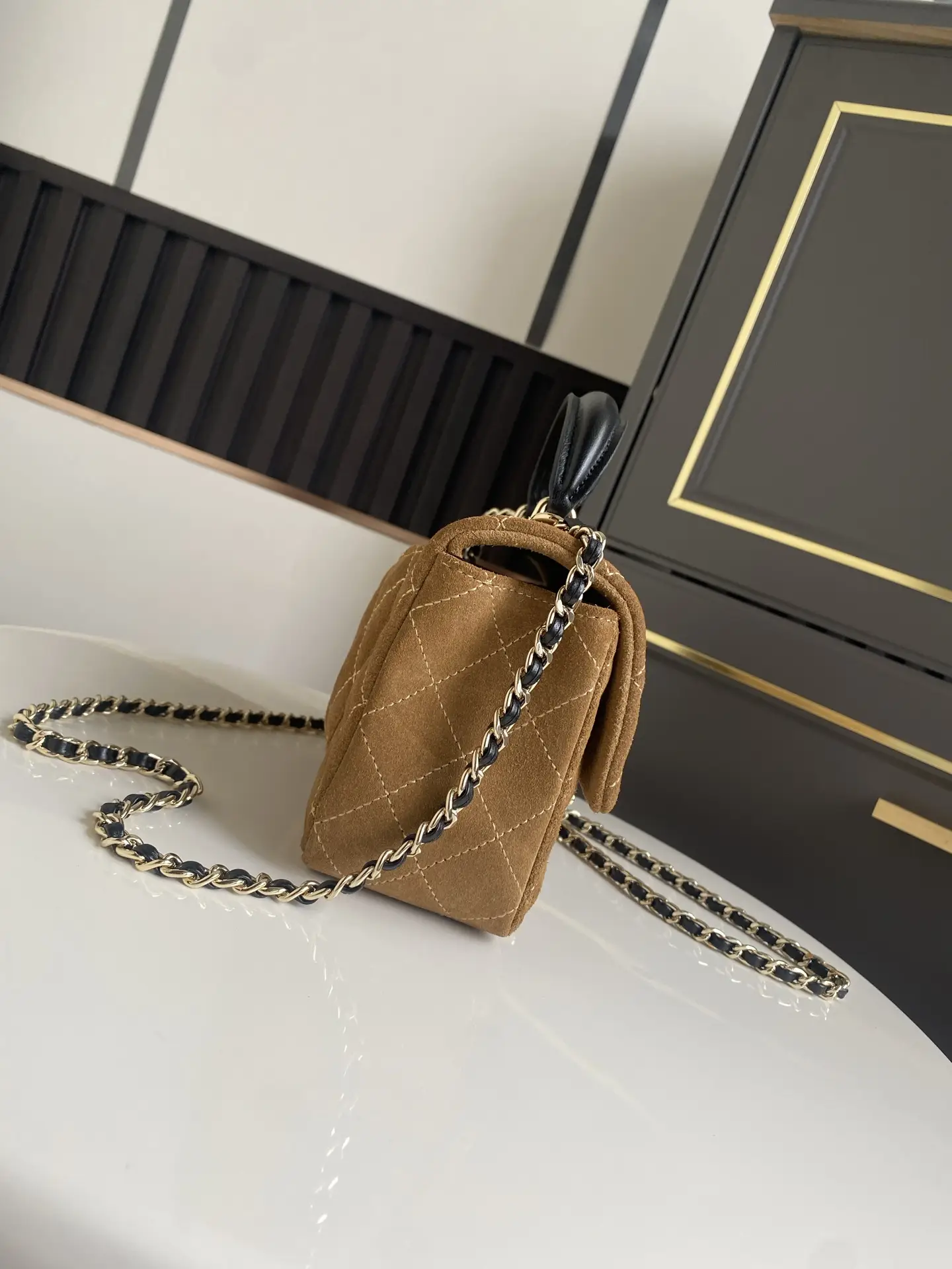 Chanel Handbag with Top Handle AS2431 Brown Suede