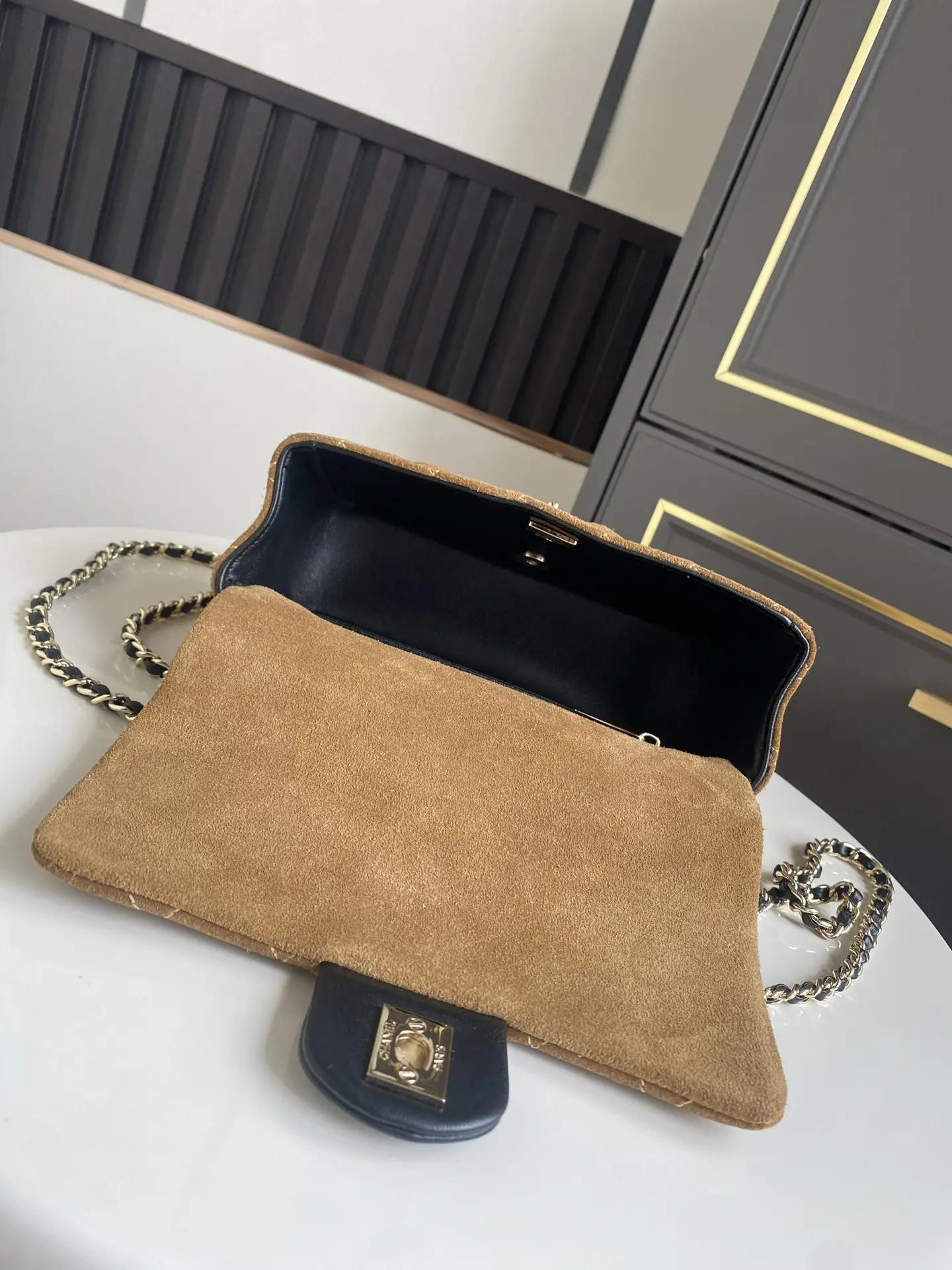 Chanel Handbag with Top Handle AS2431 Brown Suede