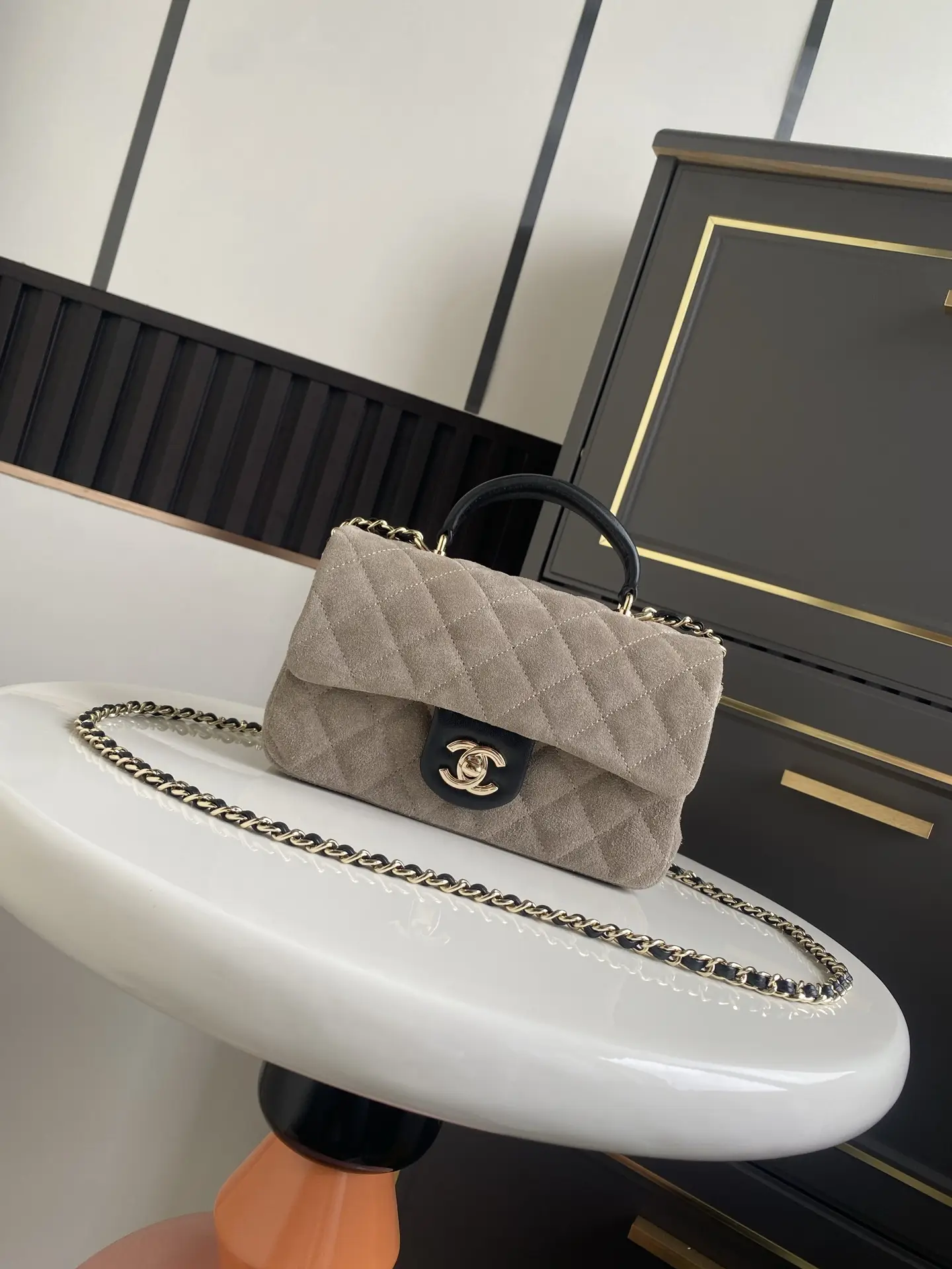 Chanel Handbag with Top Handle AS2431 Gray Suede