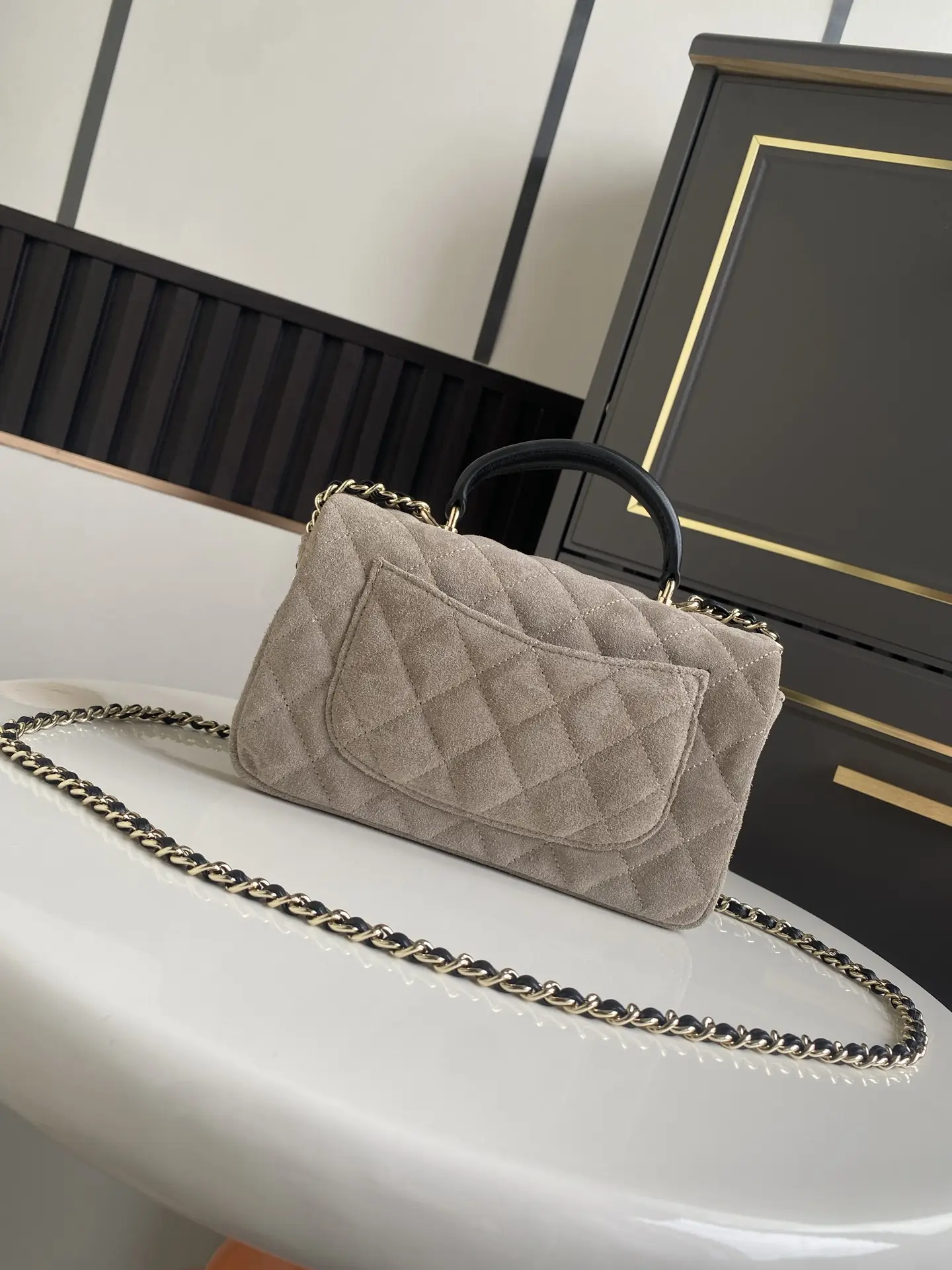Chanel Handbag with Top Handle AS2431 Gray Suede